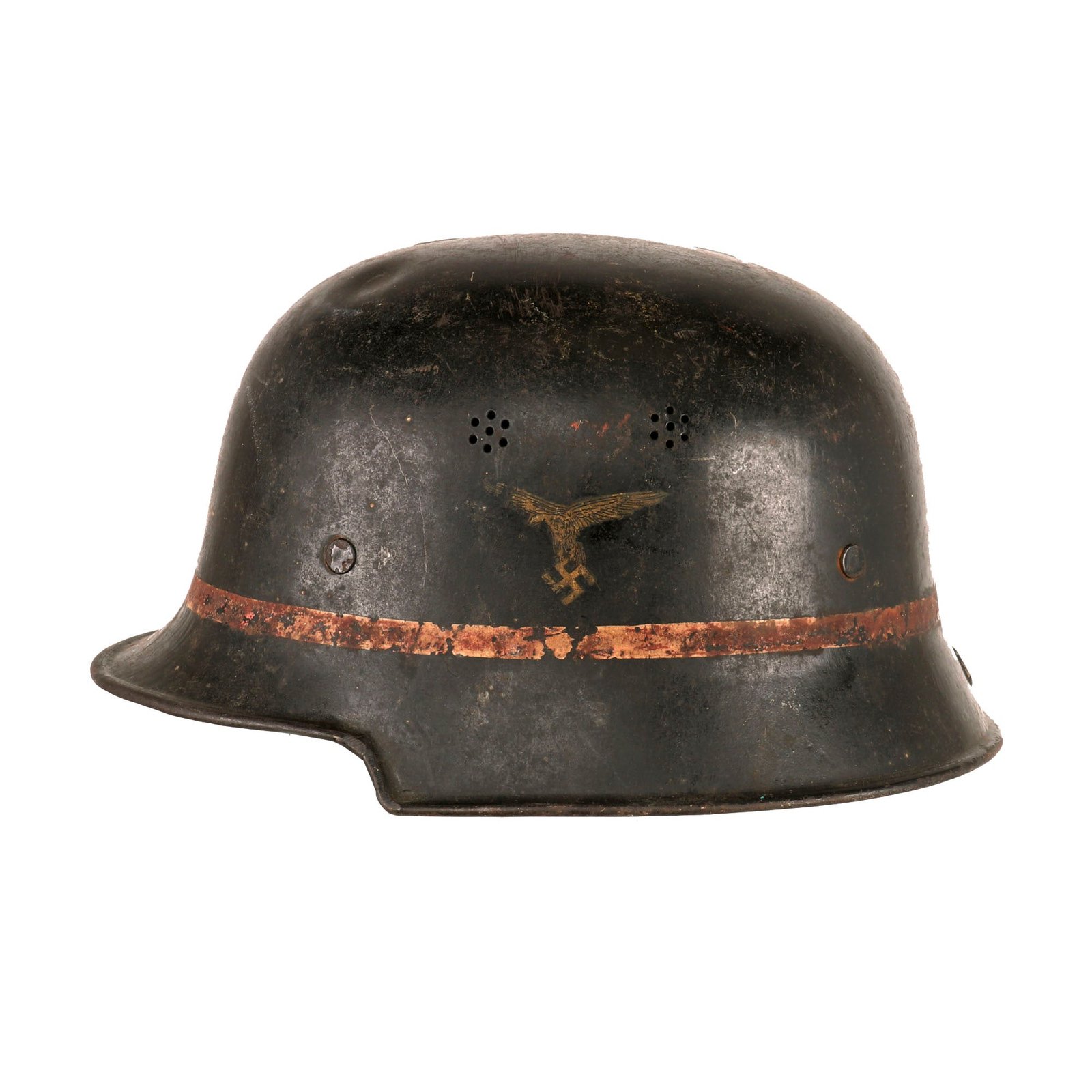 Buy Original German WWII M34 Square Dip Luftwaffe Fire Brigade Crash Crew Helmet with Double Decals | Original Firearms Antique For Sale