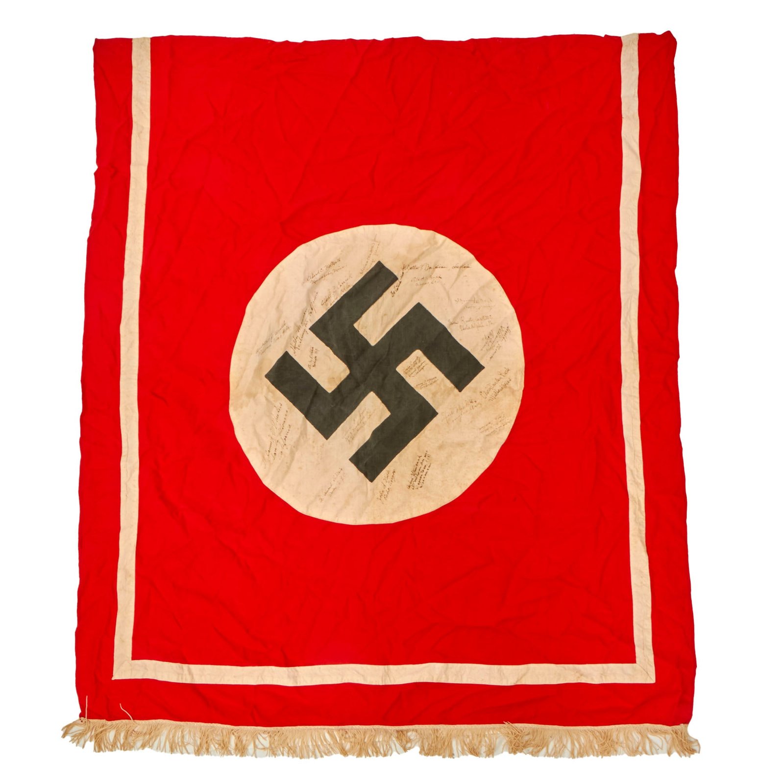 Buy Original German WWII USGI Captured and Signed NSDAP National Socialist Party Fringed Podium Banner - 49" x 41" | Original Firearms Antique For Sale