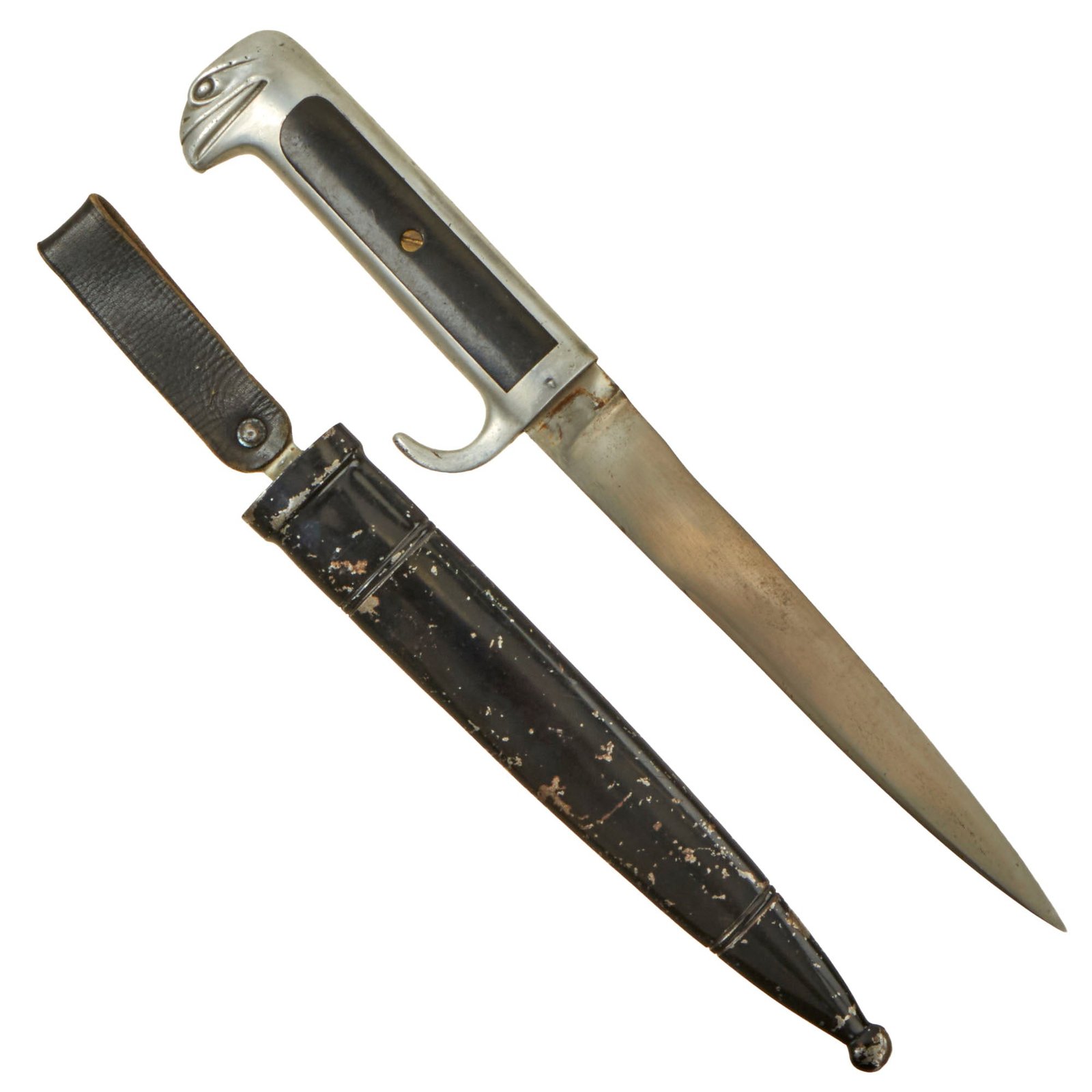 Buy Original Italian WWII M.V.S.N. Fascist Militia Blackshirts Nickel-Plated Dagger with Belt Scabbard | Original Firearms Antique For Sale