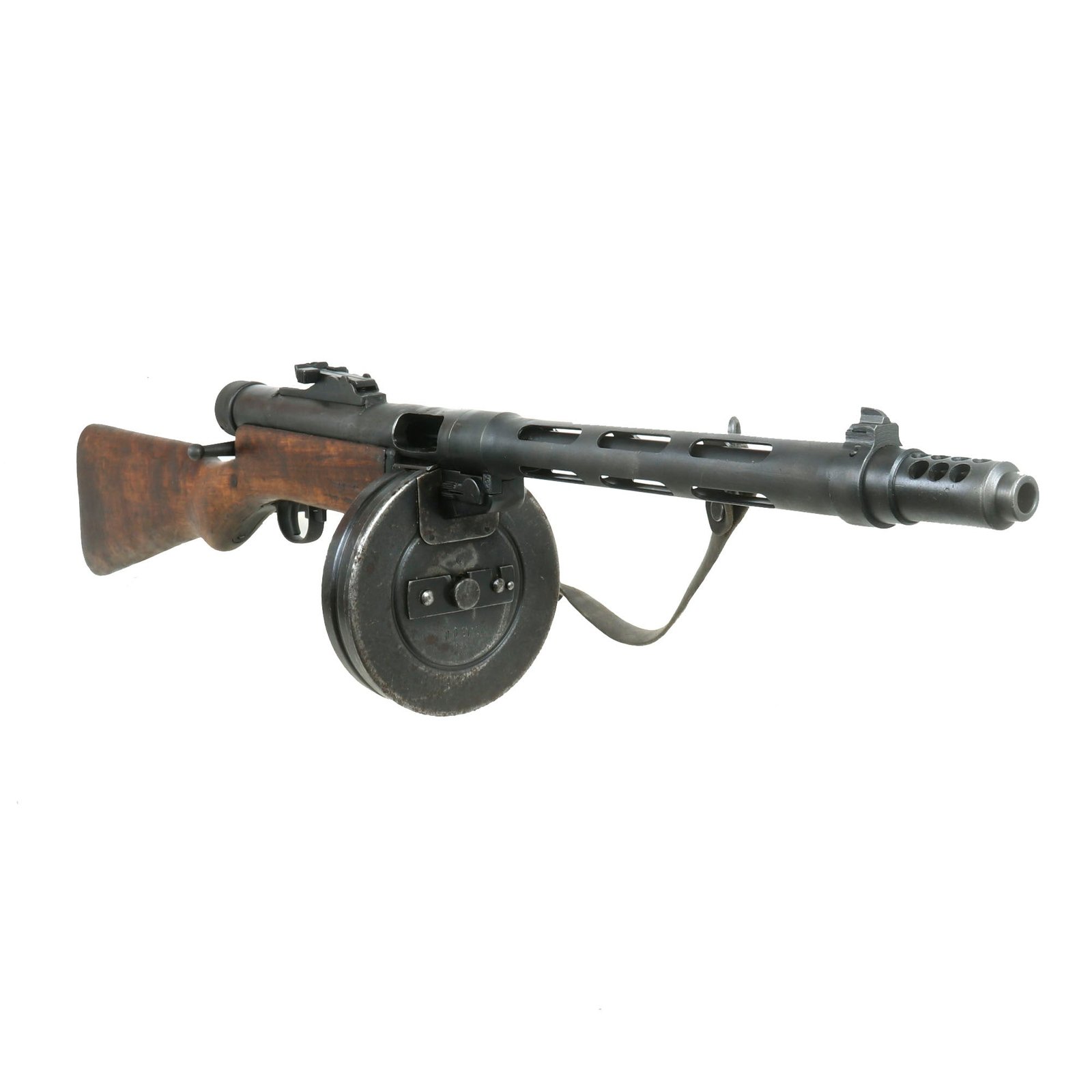 Buy Original Finnish WWII Suomi KP/-31 M31 9mm Display SMG with Drum Magazine and Leather Sling - Serial 48186 | Original Firearms Antique For Sale