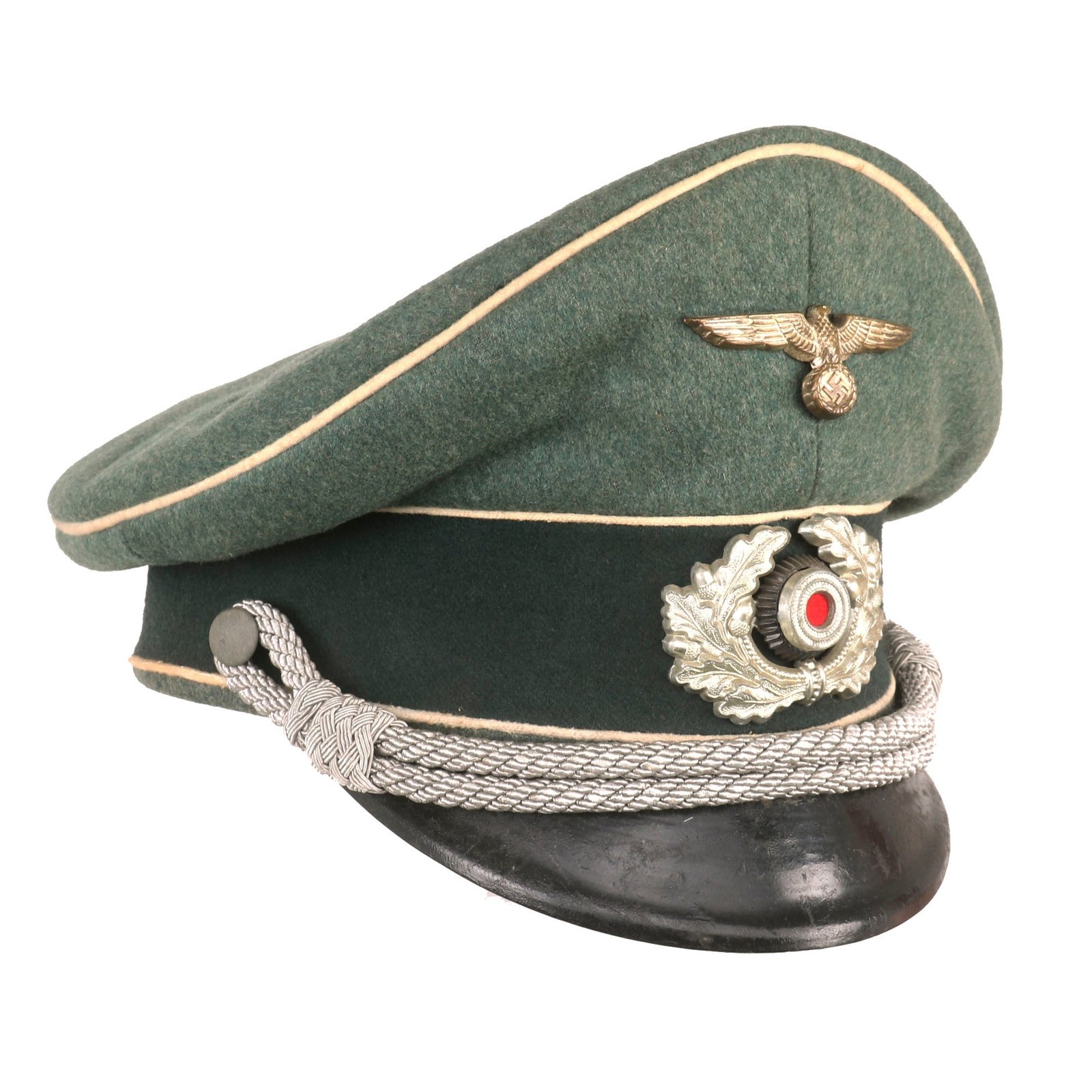 Buy Original German WWII Heer Army Infantry Officer Schirmmütze Visor Cap by Rare Maker Peter Saur of Berlin | Original Firearms Antique For Sale