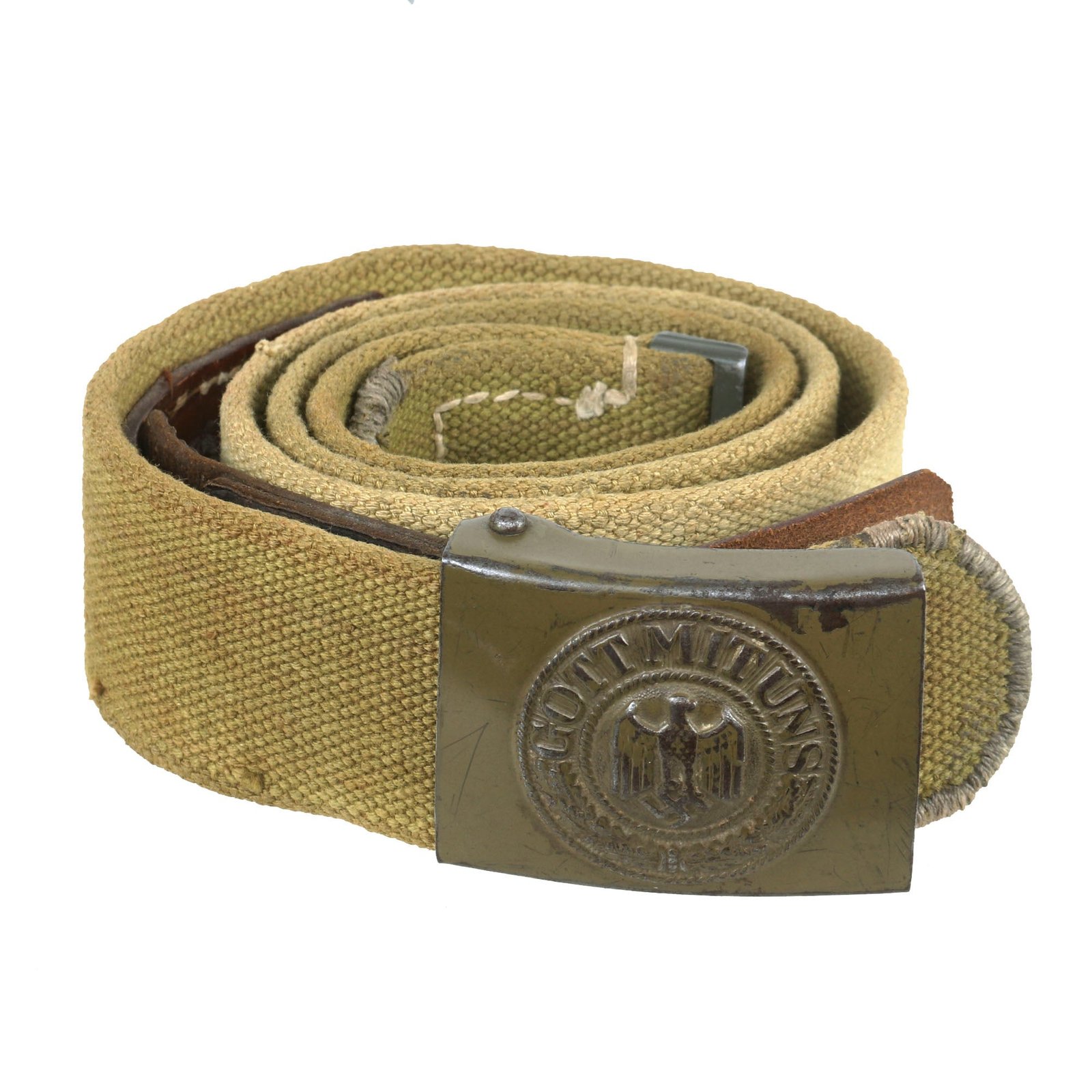 Buy Original German WWII Rare Tropical Afrikakorps DAK Web Belt with Steel Buckle by B. Haarmann Dated 1941 | Original Firearms Antique For Sale
