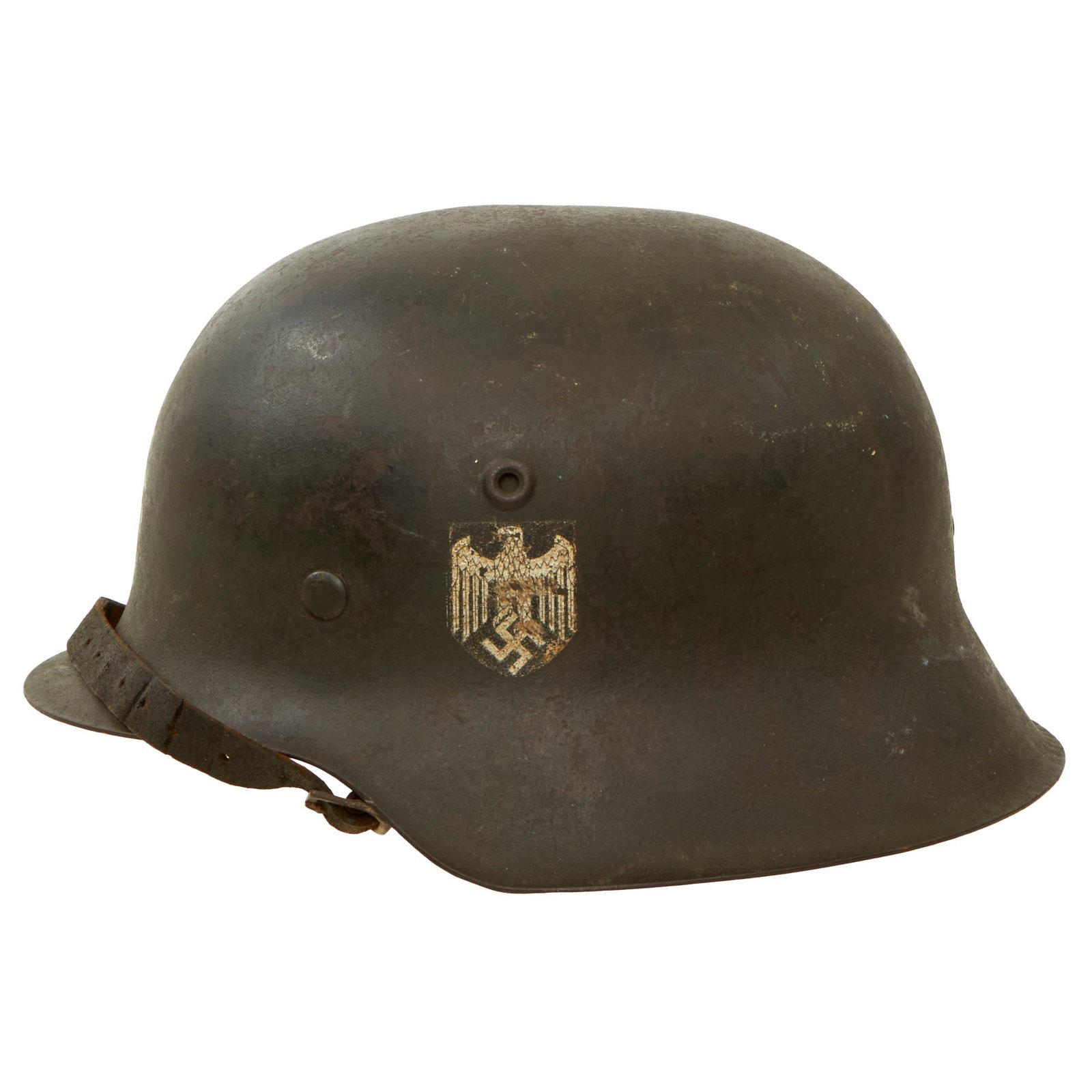 Buy Original German WWII M42 Heer Army Single Decal Helmet with 57cm Liner & Chinstrap - stamped NS64 | Original Firearms Antique For Sale