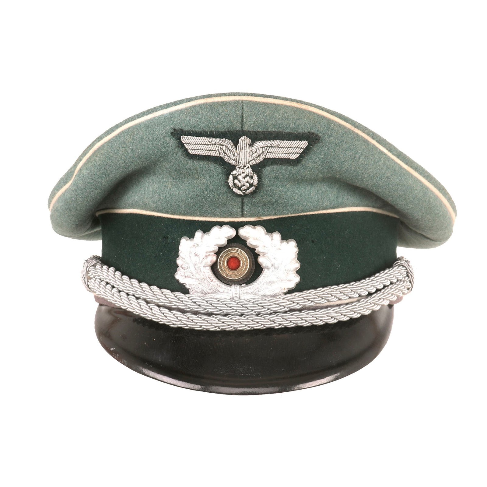 Buy Original German WWII Named Army Heer Infantry Officers Schirmmütze Visor Cap with Embroidered Eagle - Size 57 | Original Firearms Antique For Sale