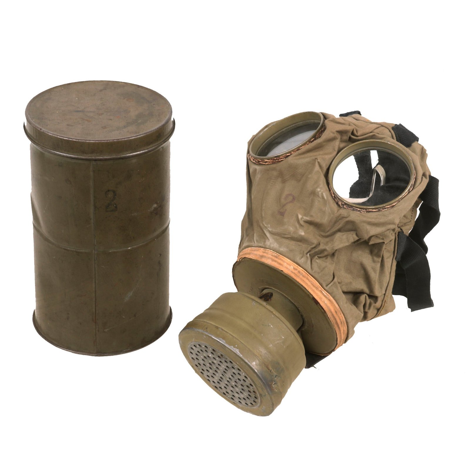 Buy Original U.S. WWI Experimental Navy M1917 Mark I Gas Mask in Canister - Mouth Canister Type - Rare | Original Firearms Antique For Sale