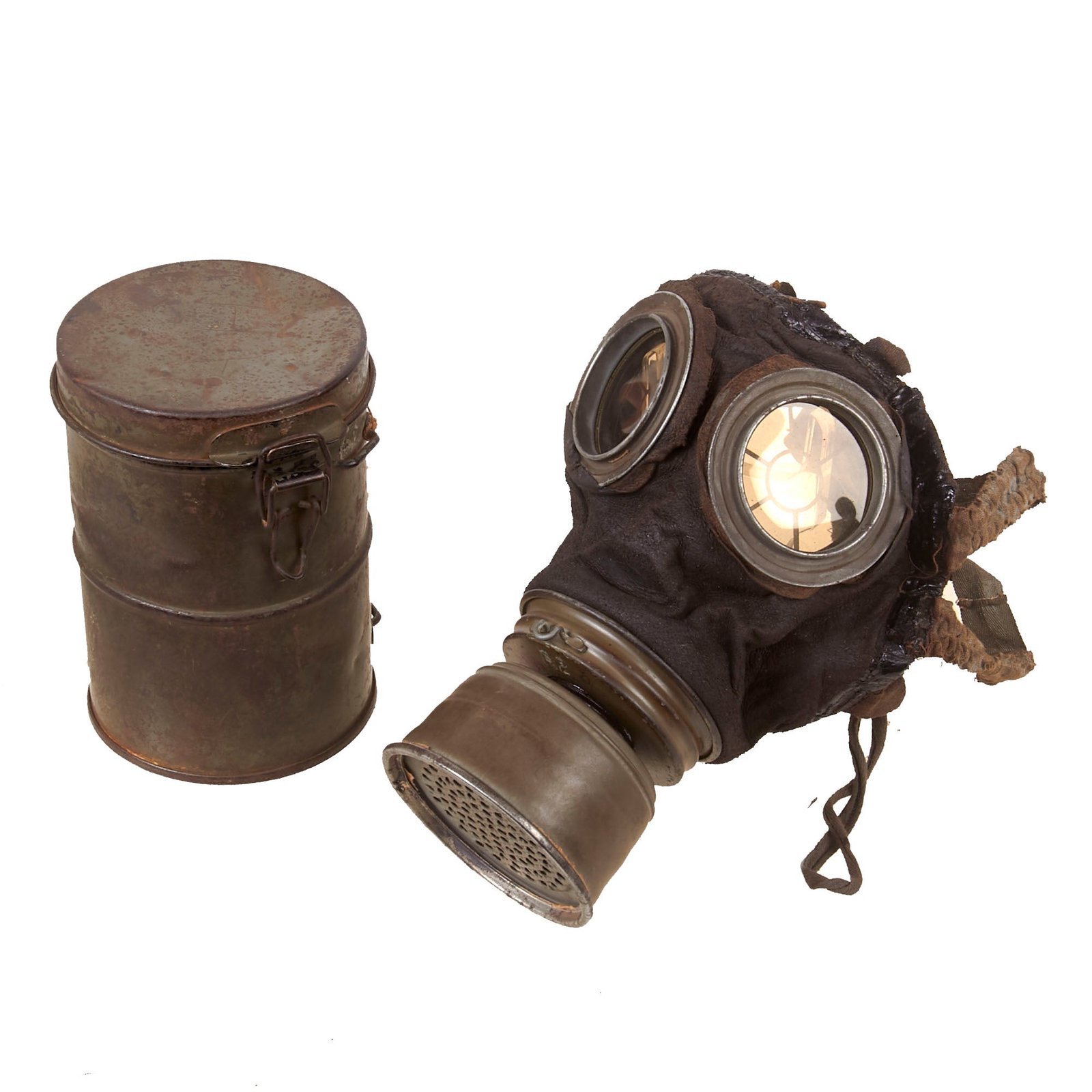 Buy Original Imperial German WWI M1917 Ledermaske Gas Mask with Can & Spare Lenses | Original Firearms Antique For Sale