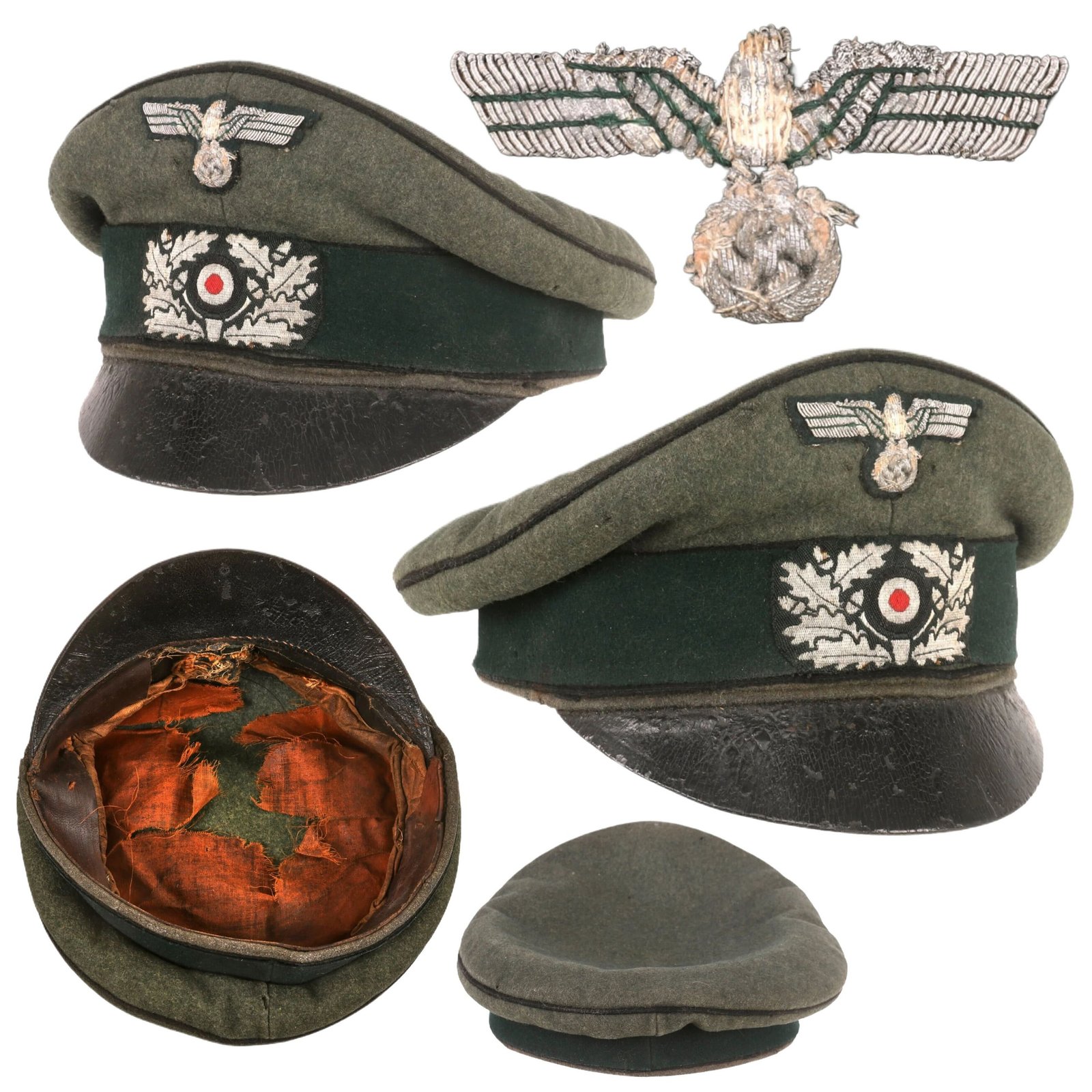 Buy Original German WWII Heer Pioneer Corps EM/NCO Schirmmütze Visor Crush Cap with Leather Brim | Original Firearms Antique For Sale