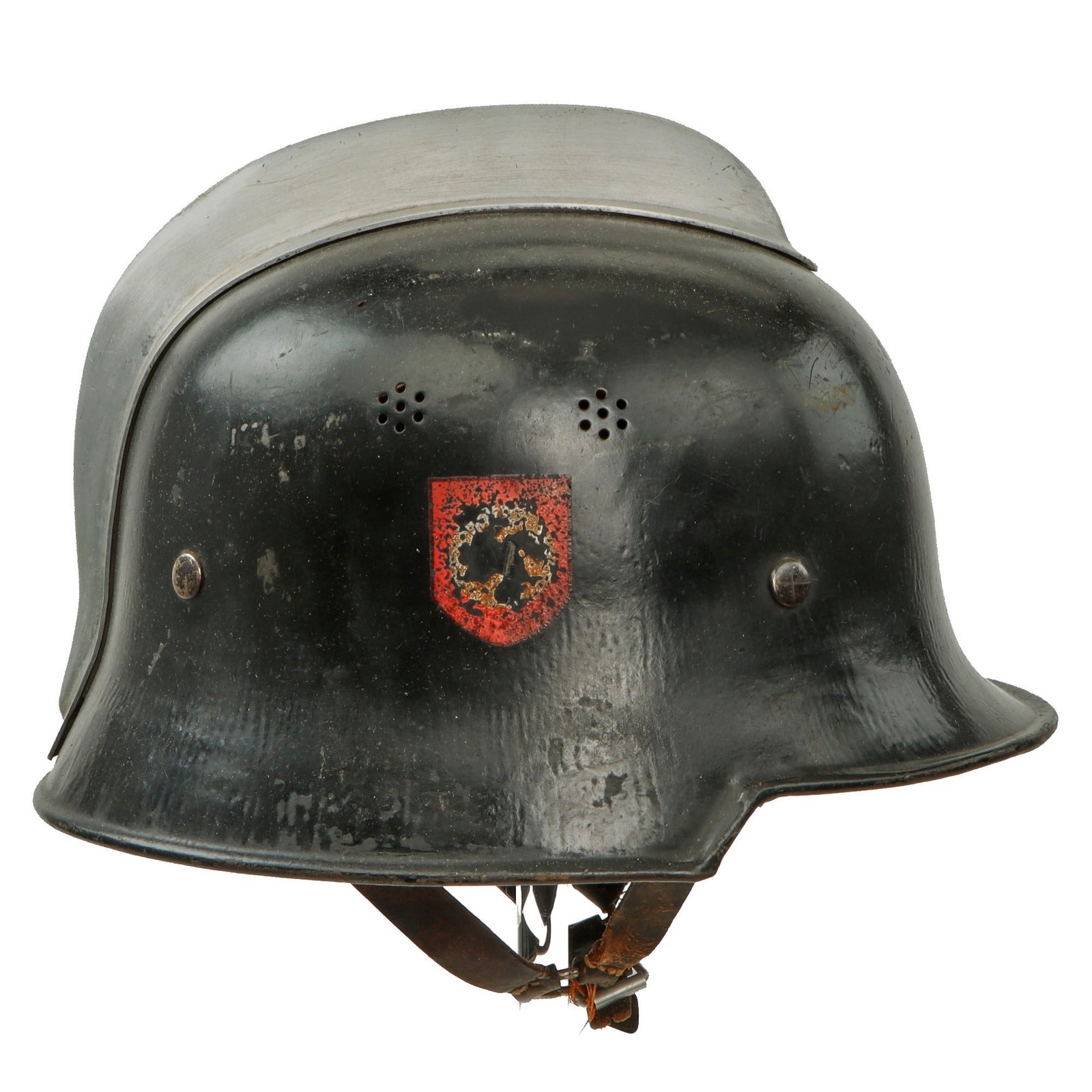 Original German WWII M34 Square Dip Fire Protection Police Helmet with Double Decals & Comb - Feuerwehr