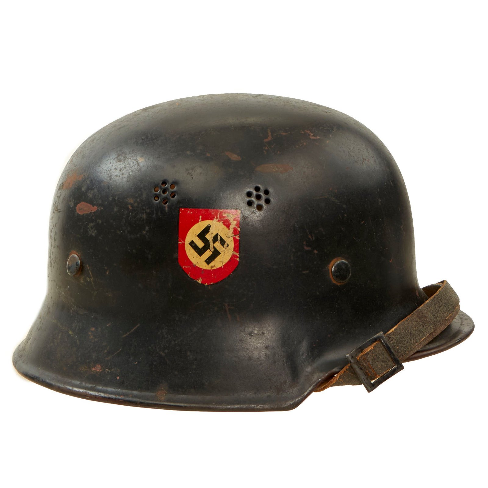 Buy Original German WWII M34 Civic Square Dip NSDAP Double Decal Police Steel Helmet with Liner & Chinstrap - Ordnungspolizei | Original Firearms Antique For Sale