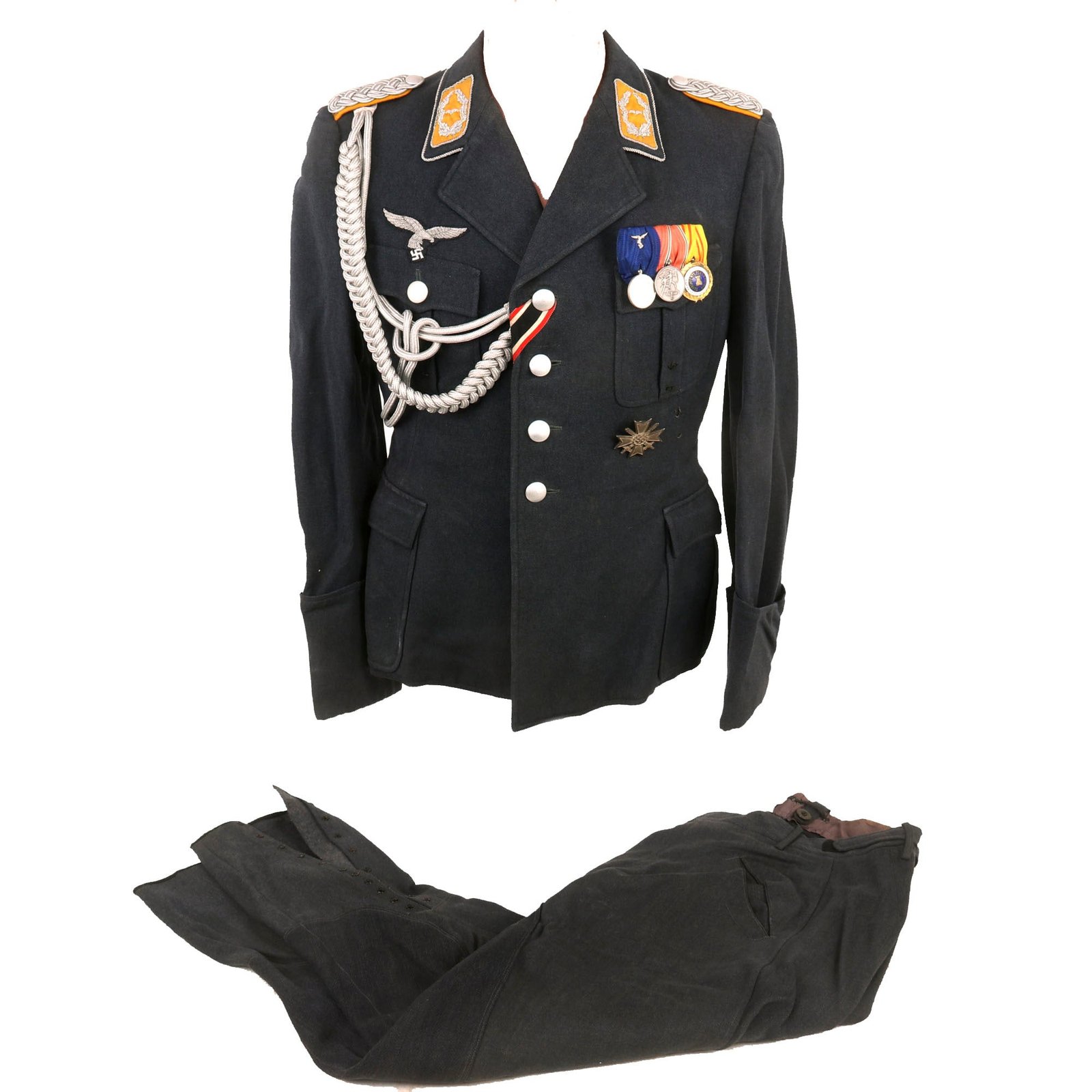 Buy Original German WWII USGI Bring Back Early Luftwaffe Major Officers Fliegerbluse Uniform Tunic with Breeches, Awards, Photos, "Droop-Tail" Eagle | Original Firearms Antique For Sale
