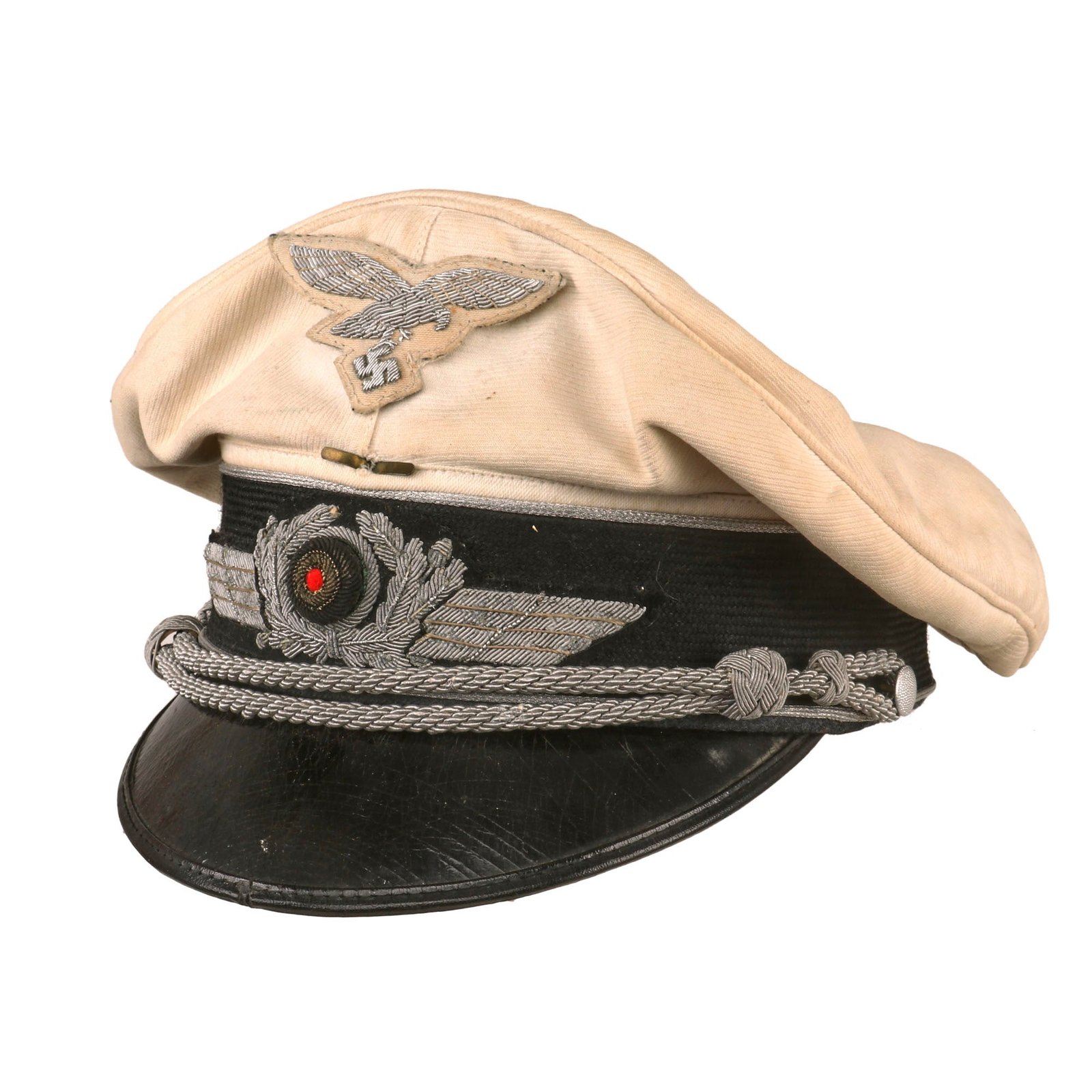 Buy Original German WWII Luftwaffe Officer White Summer Weight Schirmmütze Visor Cap with Bullion Insignia | Original Firearms Antique For Sale