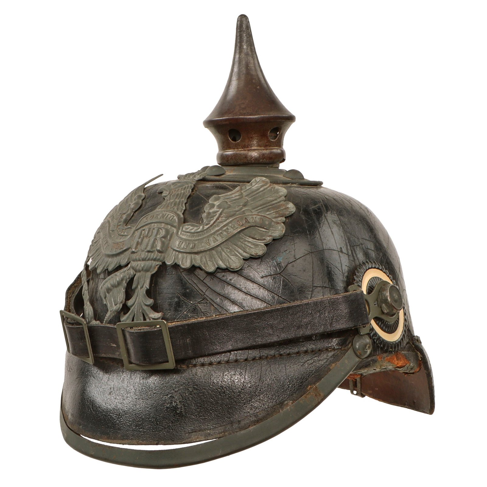 Original Imperial German WWI Prussian Unit-Marked EM/NCO Infantry M1915 Pickelhaube Spiked Helmet Dated 1916 with Reproduction Fittings - 21st Pionierbataillon “Combat Engineer” Size 56