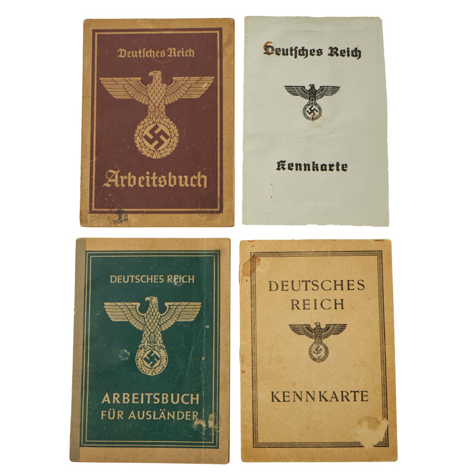 Buy Original German WWII Set of Four Identification & Document Books - ID Cards, Workbook, and Foreign Workbook | Original Firearms Antique For Sale