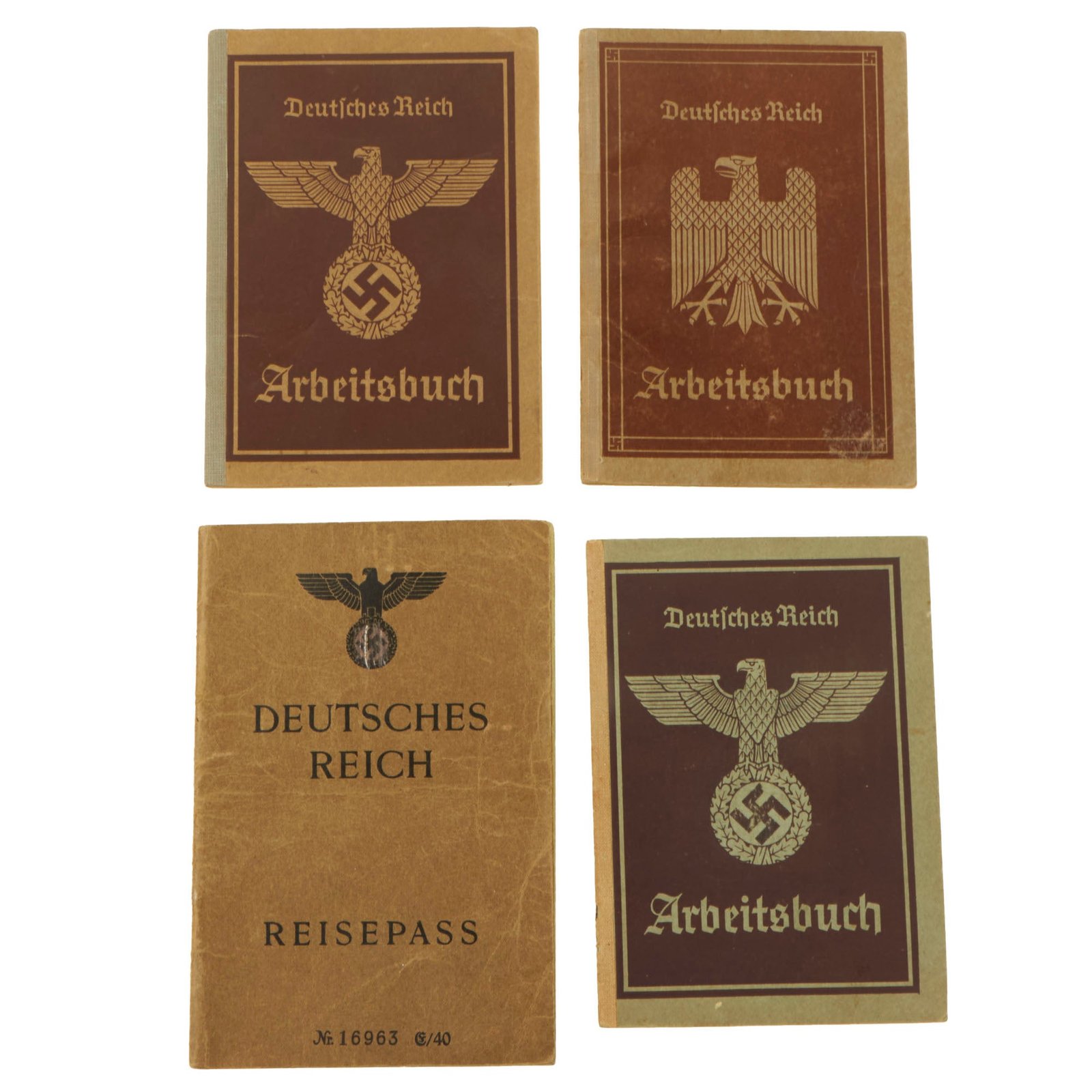 Buy Original German WWII Set of Four Identification & Document Books - Passport and Three Workbooks | Original Firearms Antique For Sale