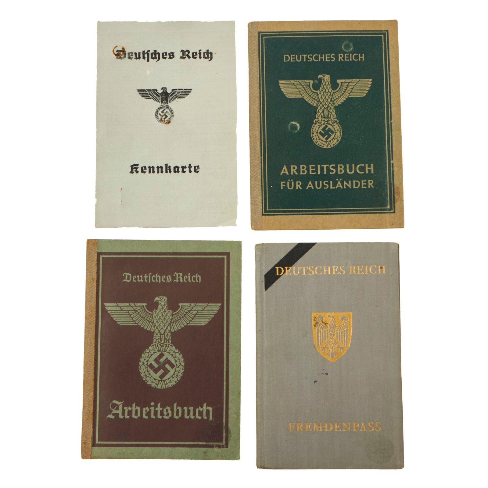 Buy Original German WWII Set of Four Identification & Document Books - ID Card, Workbooks, and Foreign Passport | Original Firearms Antique For Sale
