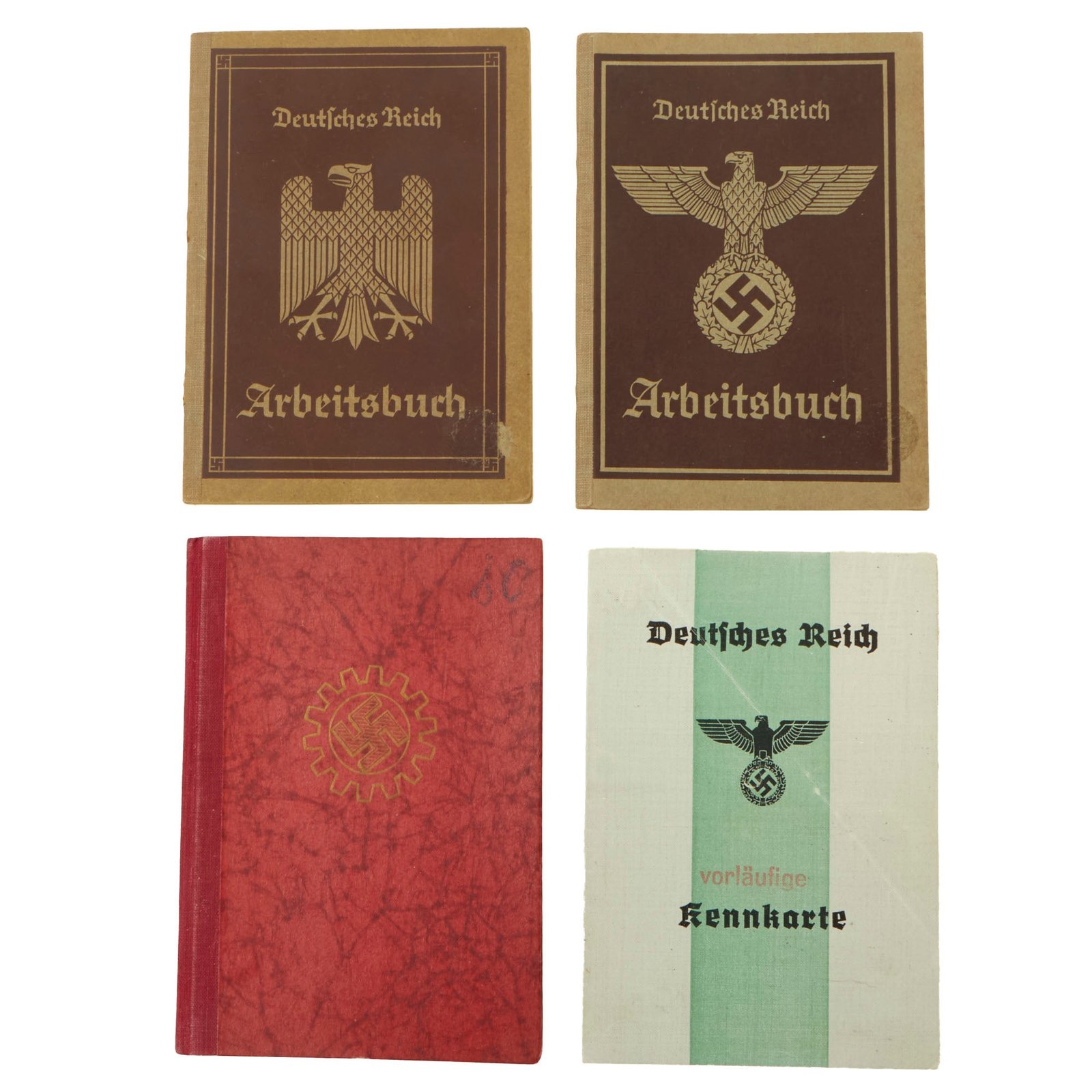 Buy Original German WWII Set of Four Identification & Document Books - ID Card, Workbooks, and DAF Membership Book | Original Firearms Antique For Sale