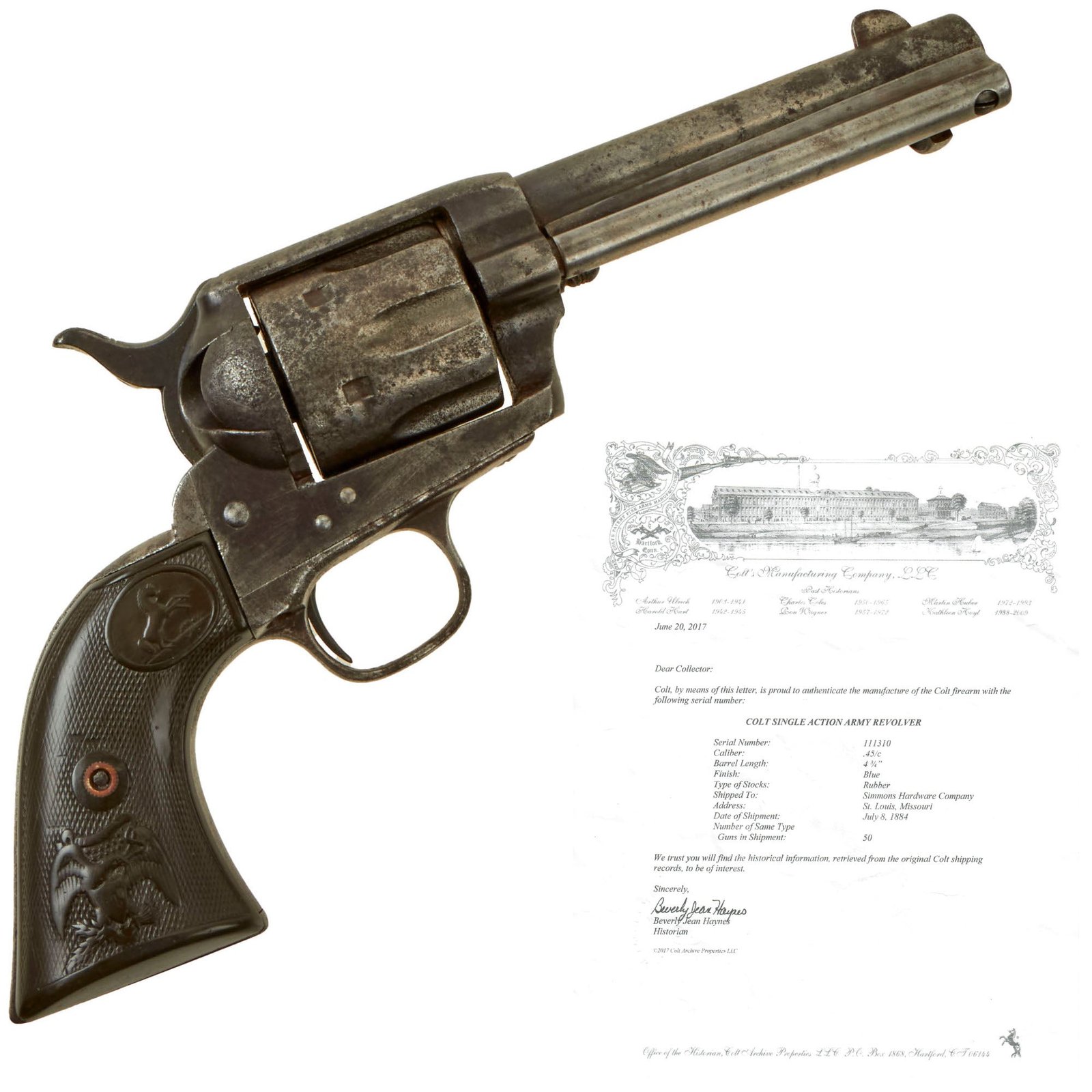 Buy Original U.S. Colt .45cal Single Action Army Revolver Made in 1884 with 4 3/4" Barrel and Copy of Factory Letter - Serial 111310 | Original Firearms Antique For Sale