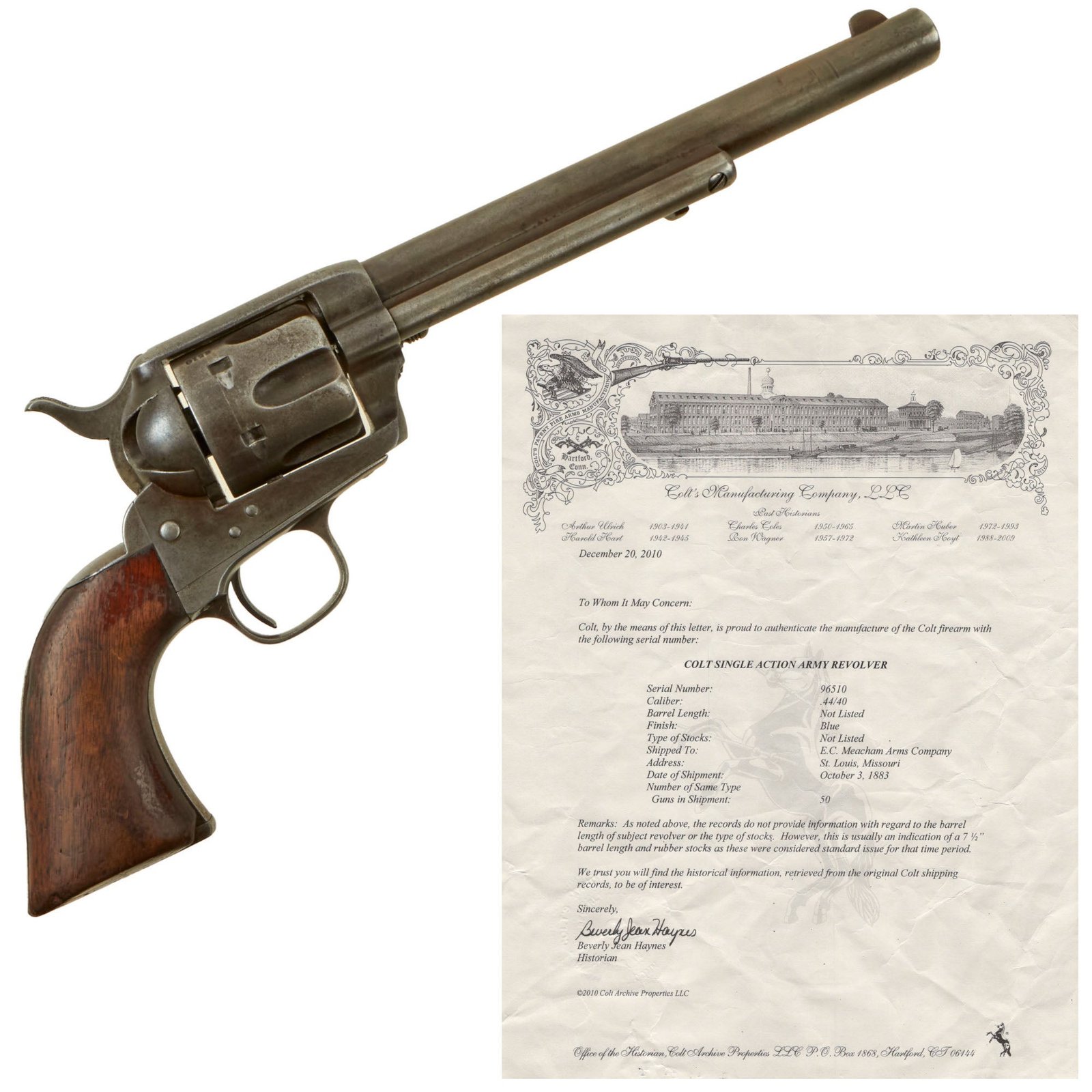 Buy Original U.S. Colt Frontier Six Shooter .44-40 Revolver Made in 1883 with 7 ½" Barrel and Factory Letter - Matching Serial 96510 | Original Firearms Antique For Sale