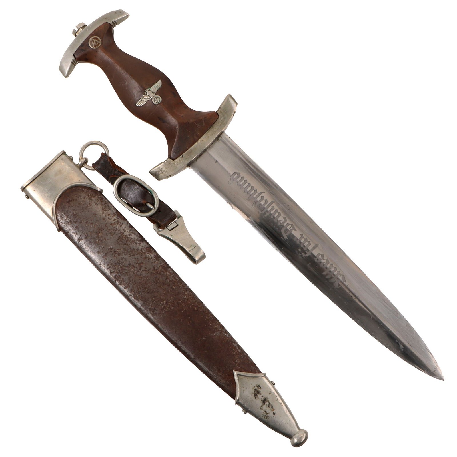 Original German Early WWII SA Dagger by Rare Maker J.A. Henckels Zwillingswerk of Solingen with Scabbard and Hanger