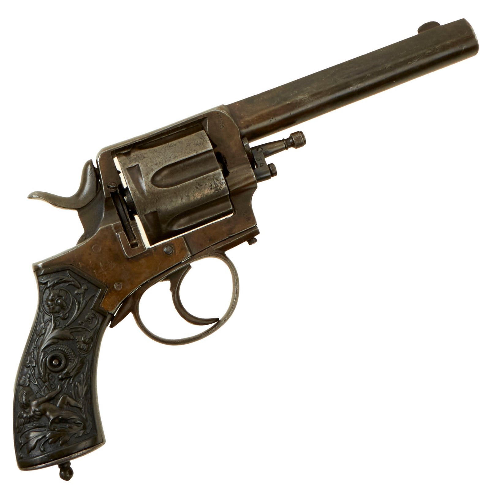 Buy Original Victorian Belgian Double Action .41cal Revolver Serial 34 with Ornate Composition Grips - Circa 1890 | Original Firearms Antique For Sale