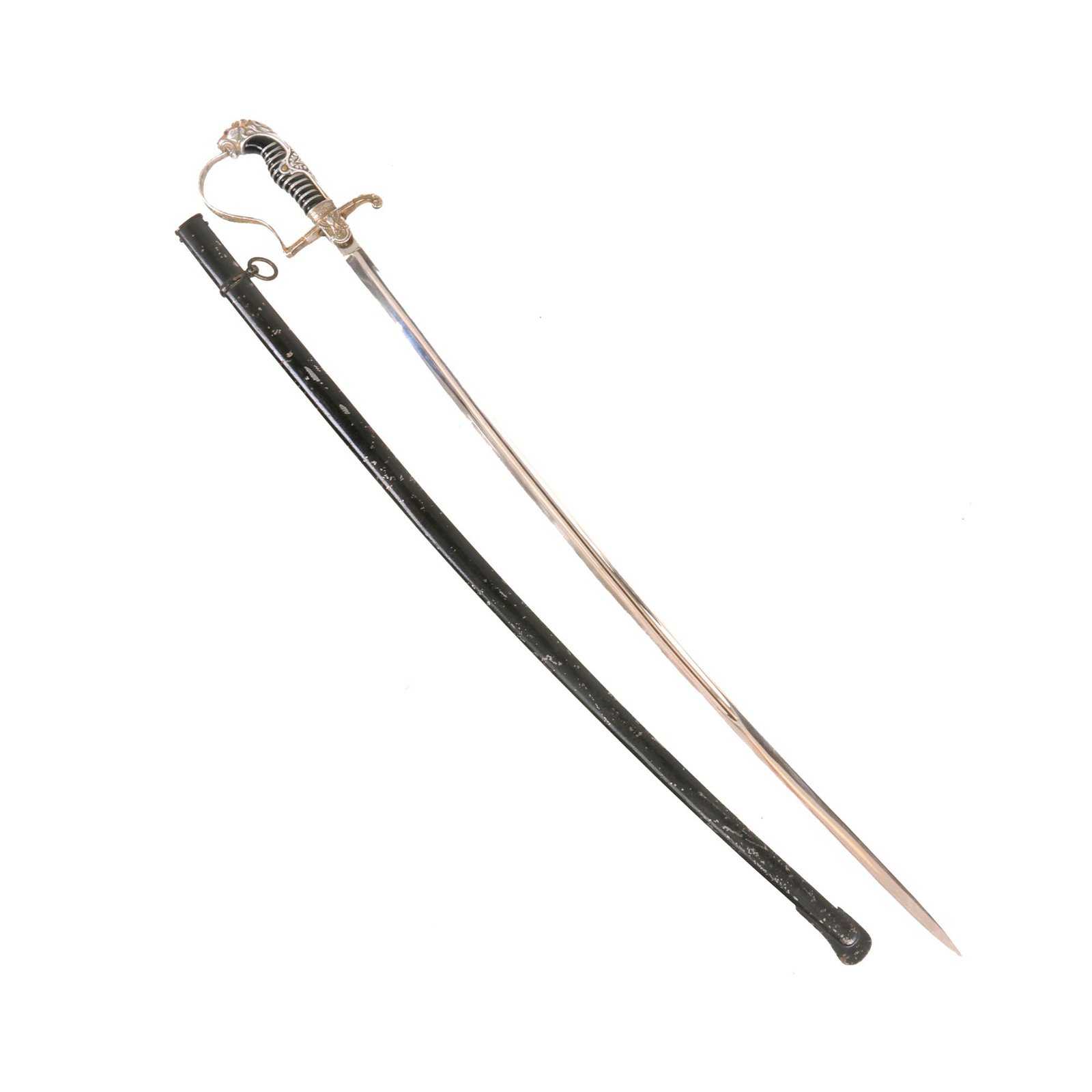 Buy Original German WWII Monogrammed Officer's Lion Head Sword by Gottfried Weyersberg Söhne KG with Scabbard | Original Firearms Antique For Sale