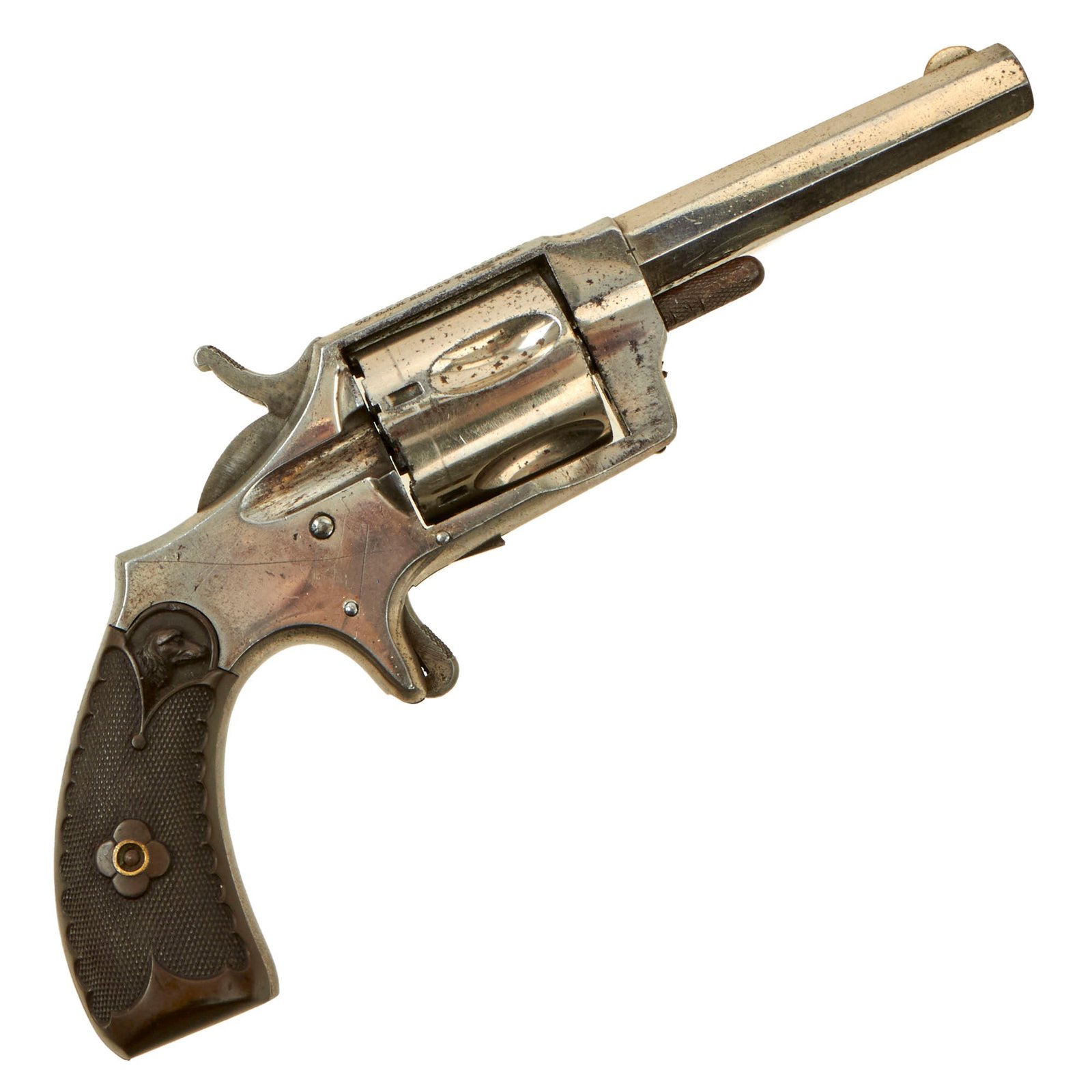 Buy Original U.S. Hopkins & Allen XL No.3 Nickel Plated Revolver in .32 Rimfire with Hard Rubber "Dog" Grips - Matching Serial 4734 | Original Firearms Antique For Sale