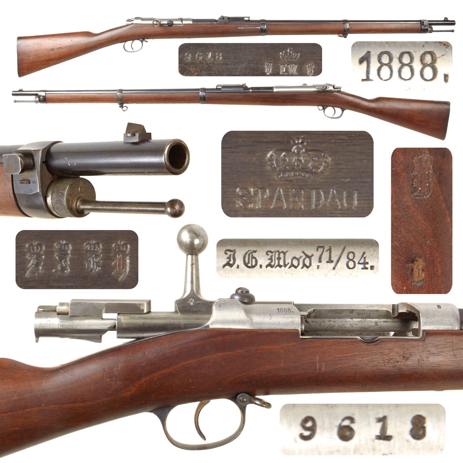Original Imperial German Excellent Mauser Model 1871/84 Magazine Service Rifle by Spandau Dated 1888 - Serial 9618