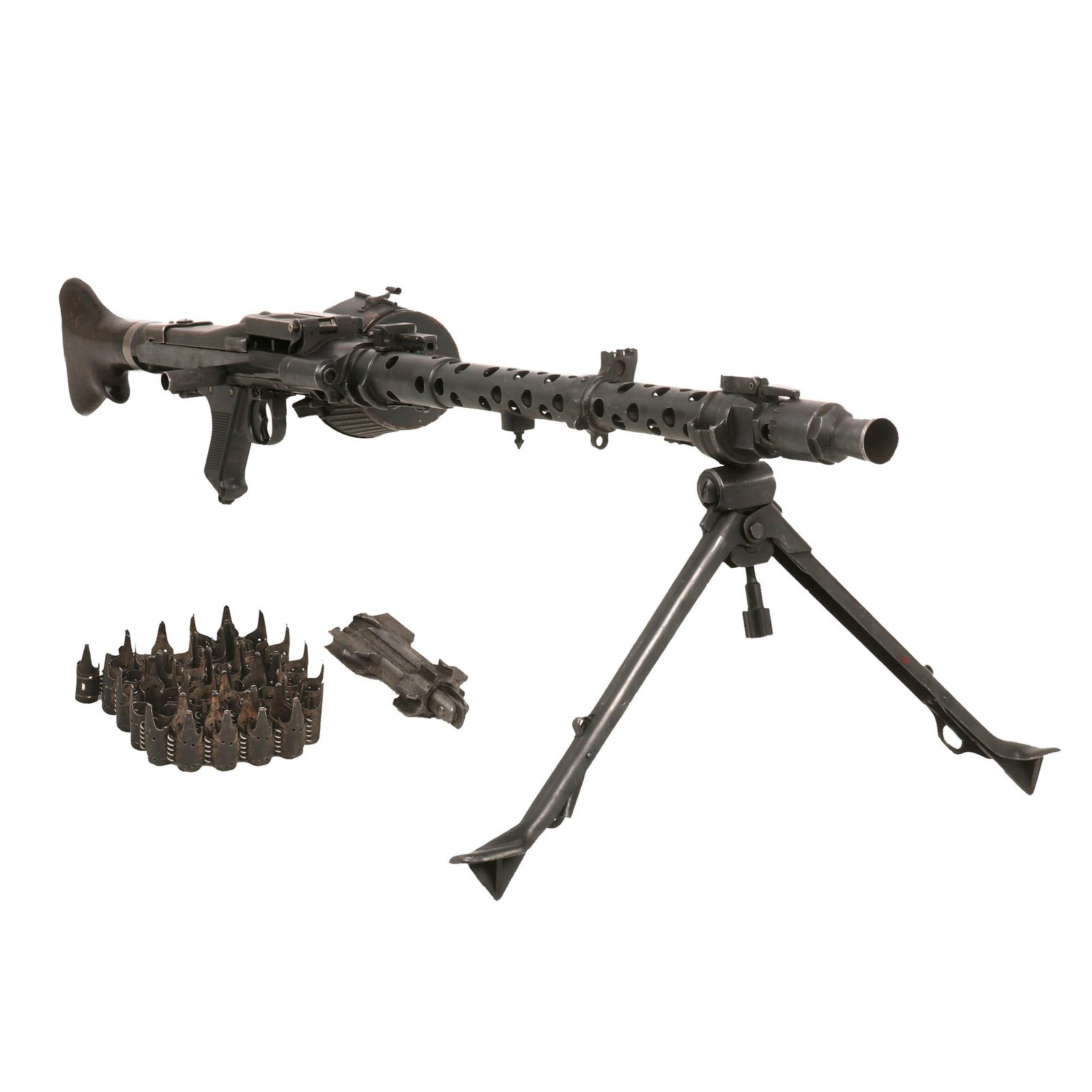 Buy Original German WWII 1942 Dated MG 34 Display Machine Gun by Waffenwerke Brünn with Bakelite Butt Stock, WWII Marked Belt Drum and Belt | Original Firearms Antique For Sale
