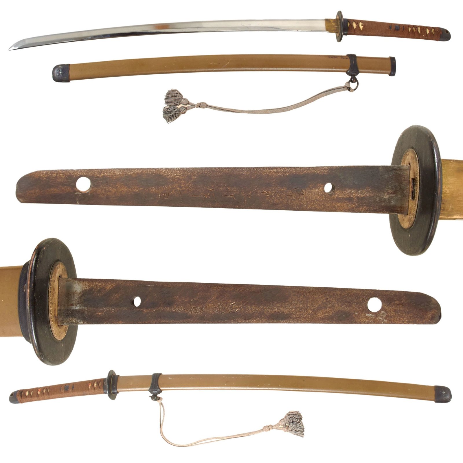Original WWII Japanese Army Officer P-1944 Rinji Seikishi Shin-Gunto Katana Sword by KANEMUNE with Scabbard and Post War Tassel - Dated 1945
