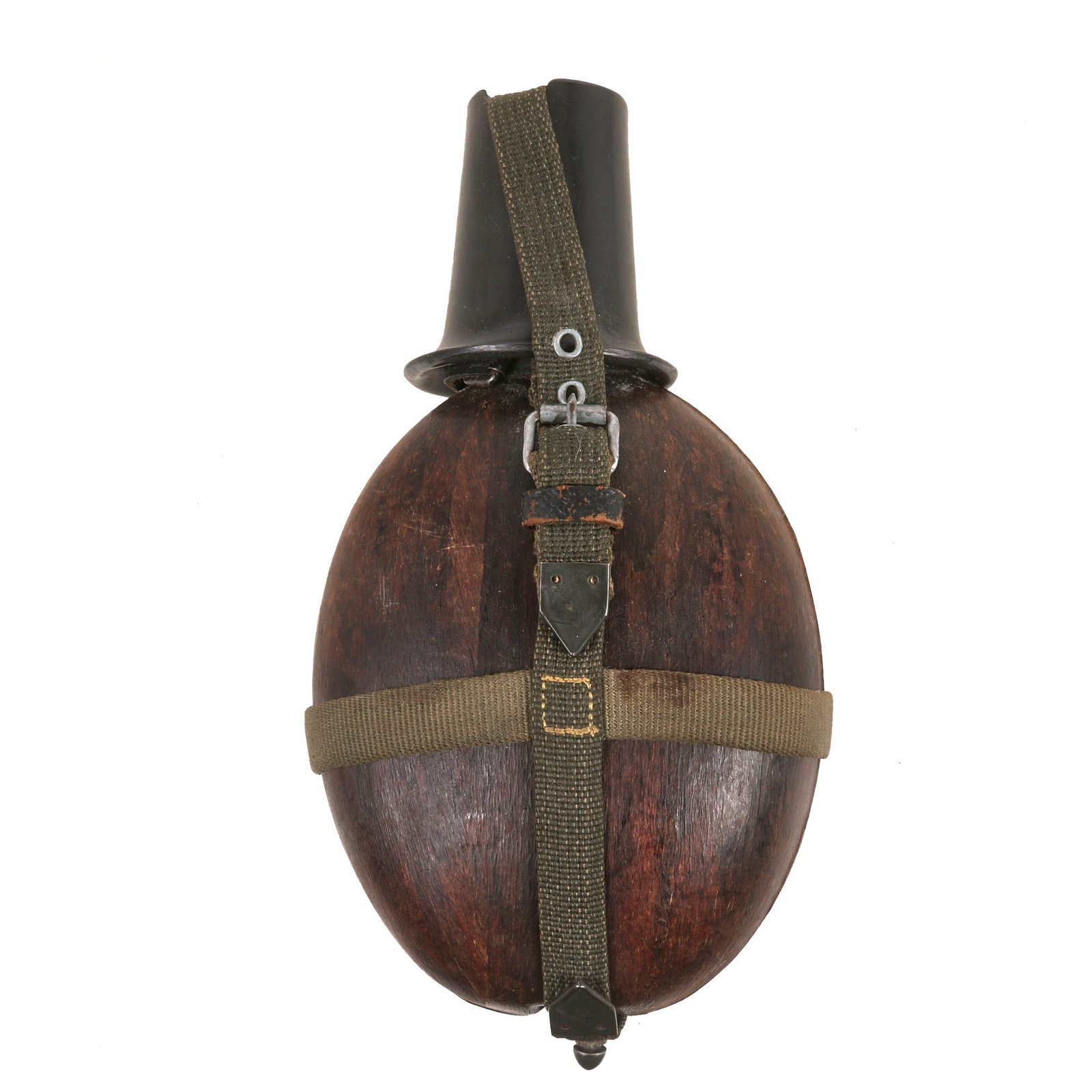 Buy Original German WWII Afrikakorps Coconut Canteen by Ritter with Bakelite Cup and Canvas Harness | Original Firearms Antique For Sale