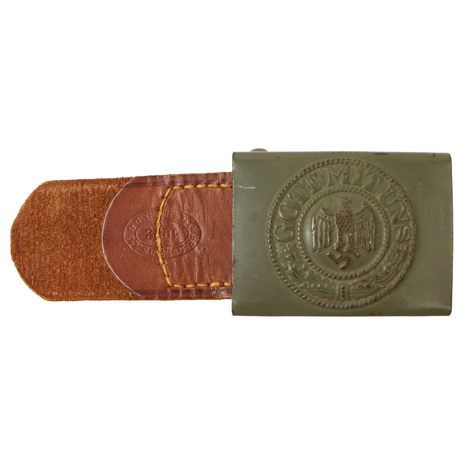 Buy Original German WWII Heer Army Steel Belt Buckle with Leather Tab by Berg & Nolte of Lüdenscheid - Dated 1942 | Original Firearms Antique For Sale