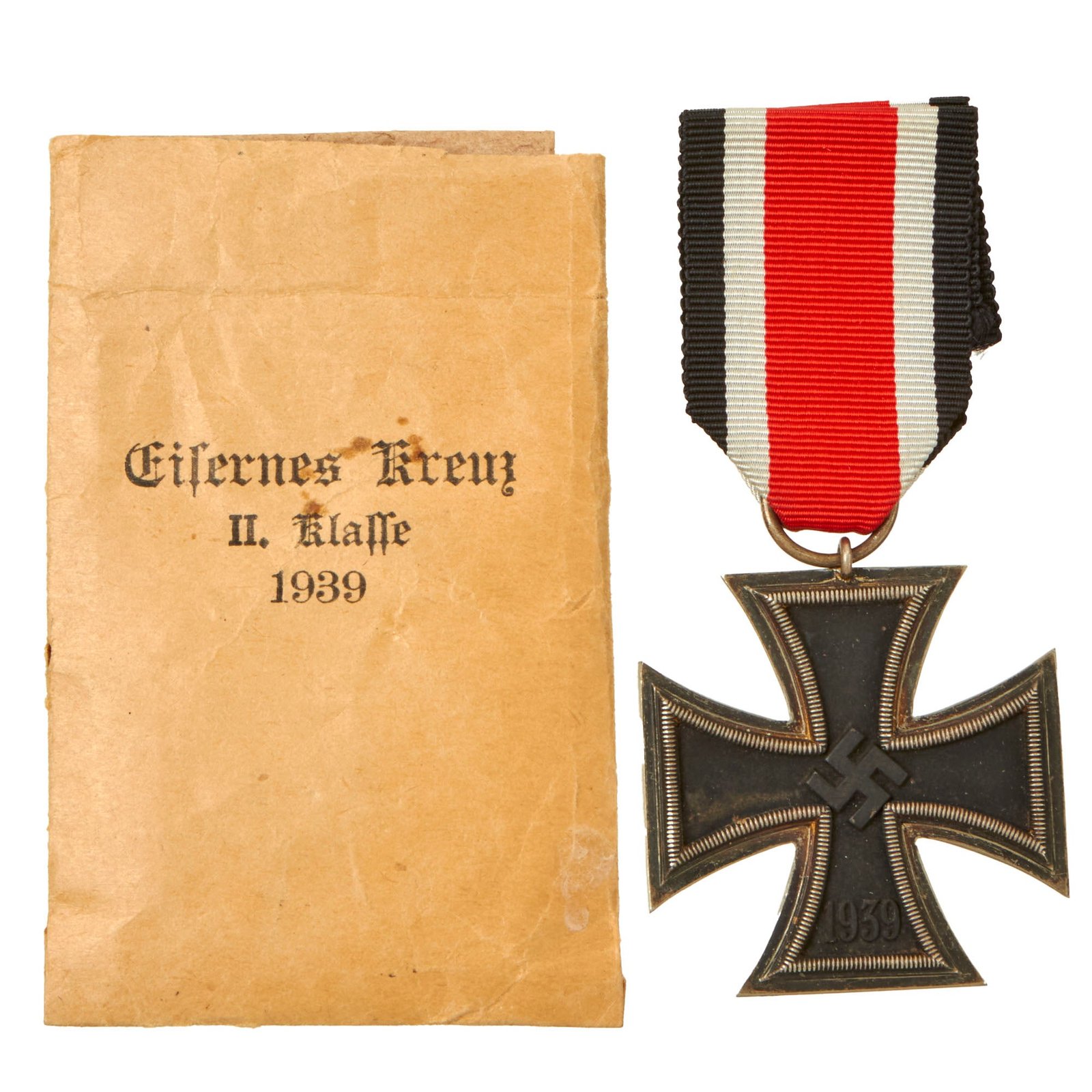Buy Original German WWII Wehrmacht Iron Cross 2nd Class 1939 by Anton Schenkls Nachfolger with Ribbon in Paper Packet | Original Firearms Antique For Sale