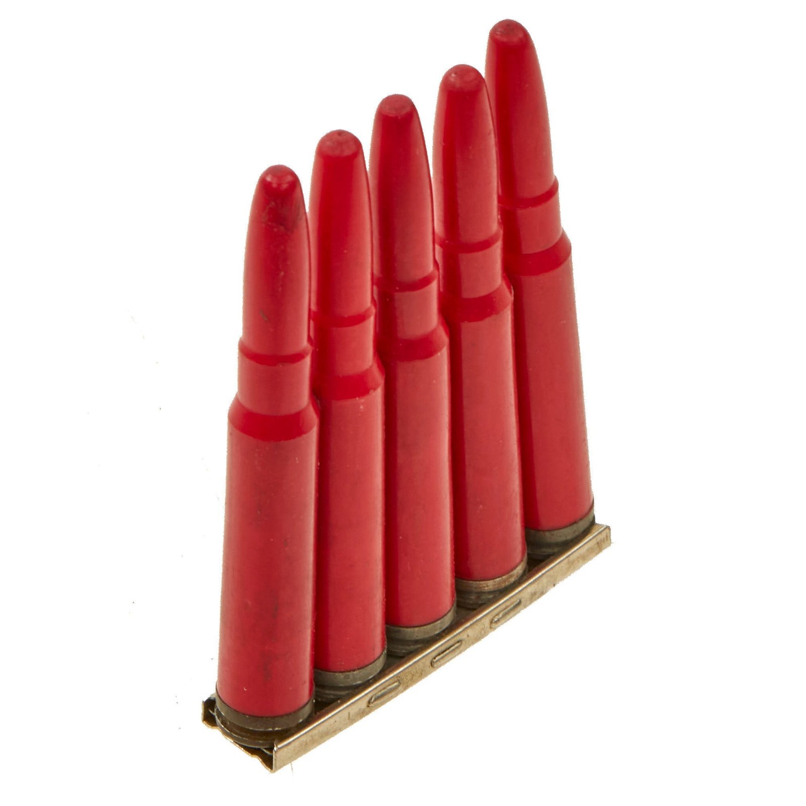 Buy Original German WWII Set of Five 8mm Mauser Red Plastic Exerzier Patronen Drill Training Rounds on Stripper Clip | Original Firearms Antique For Sale