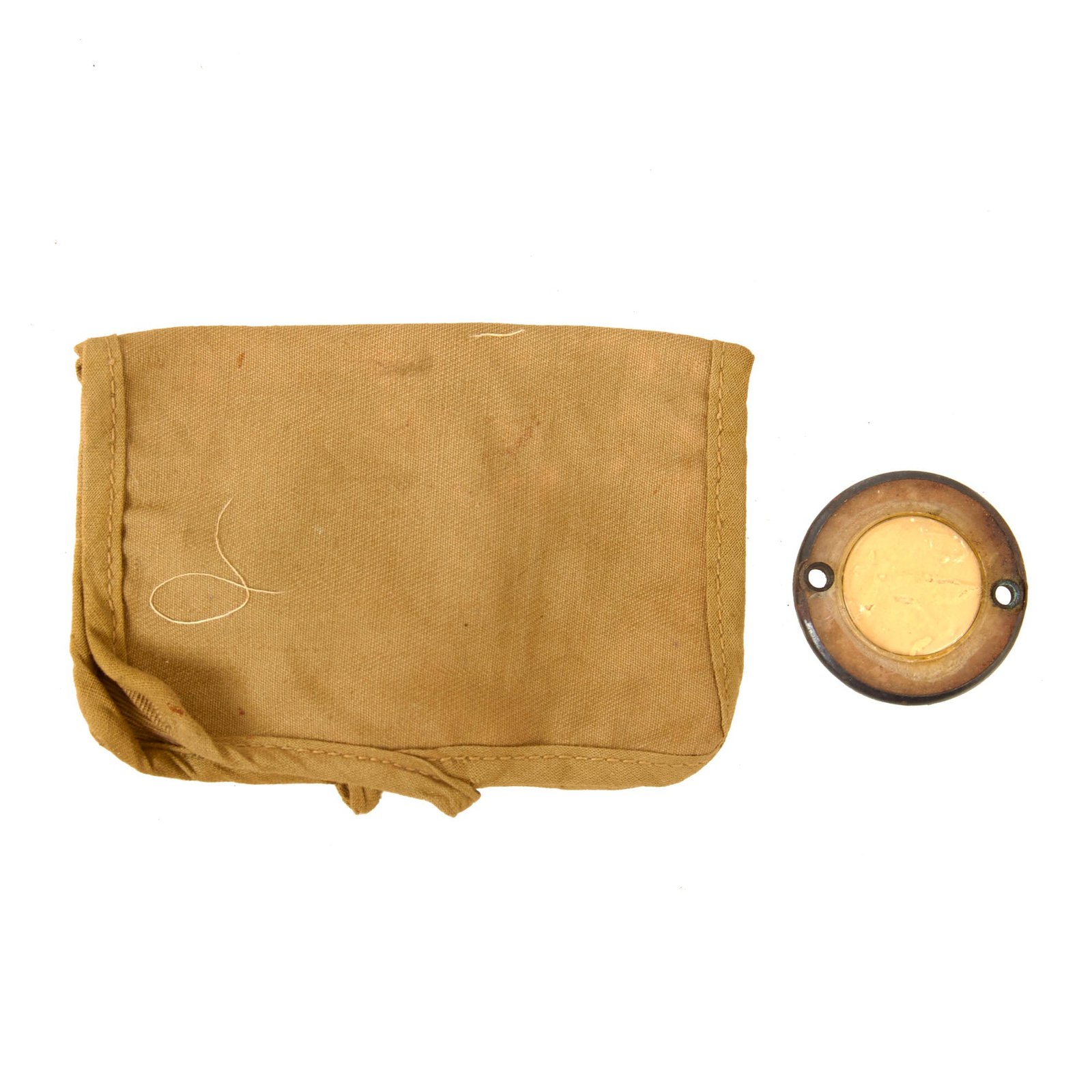 Original U.S. WWII Paratrooper D-Day Normandy Invasion Clip On Luminous Disc Helmet Marker with Non-Regulation Pouch