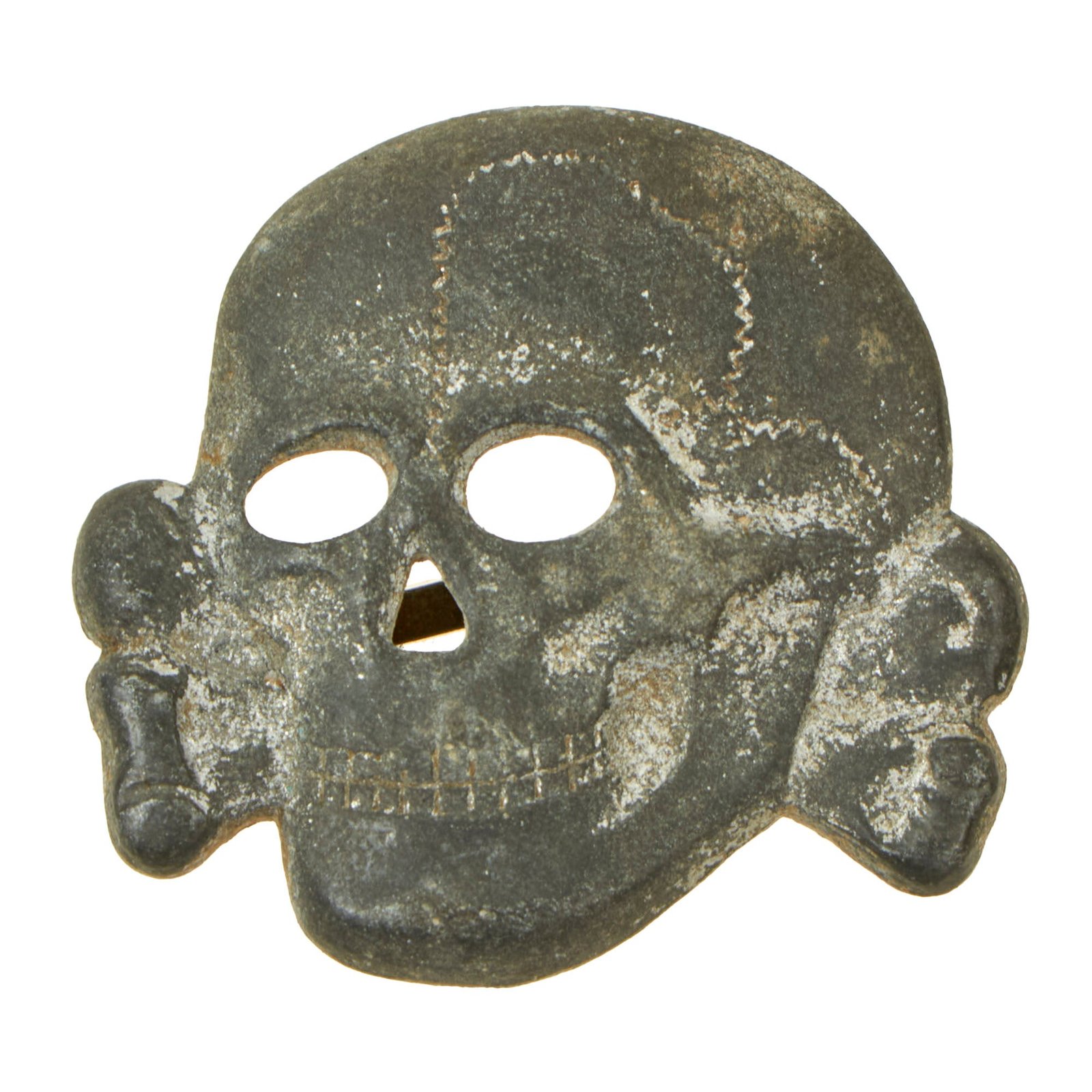 Buy Original Rare German WWII SS Totenkopf Skull Badge for Visor Caps by Overhoff & Cie of Lüdenscheid - RZM M1/24 - Schutzstaffel | Original Firearms Antique For Sale