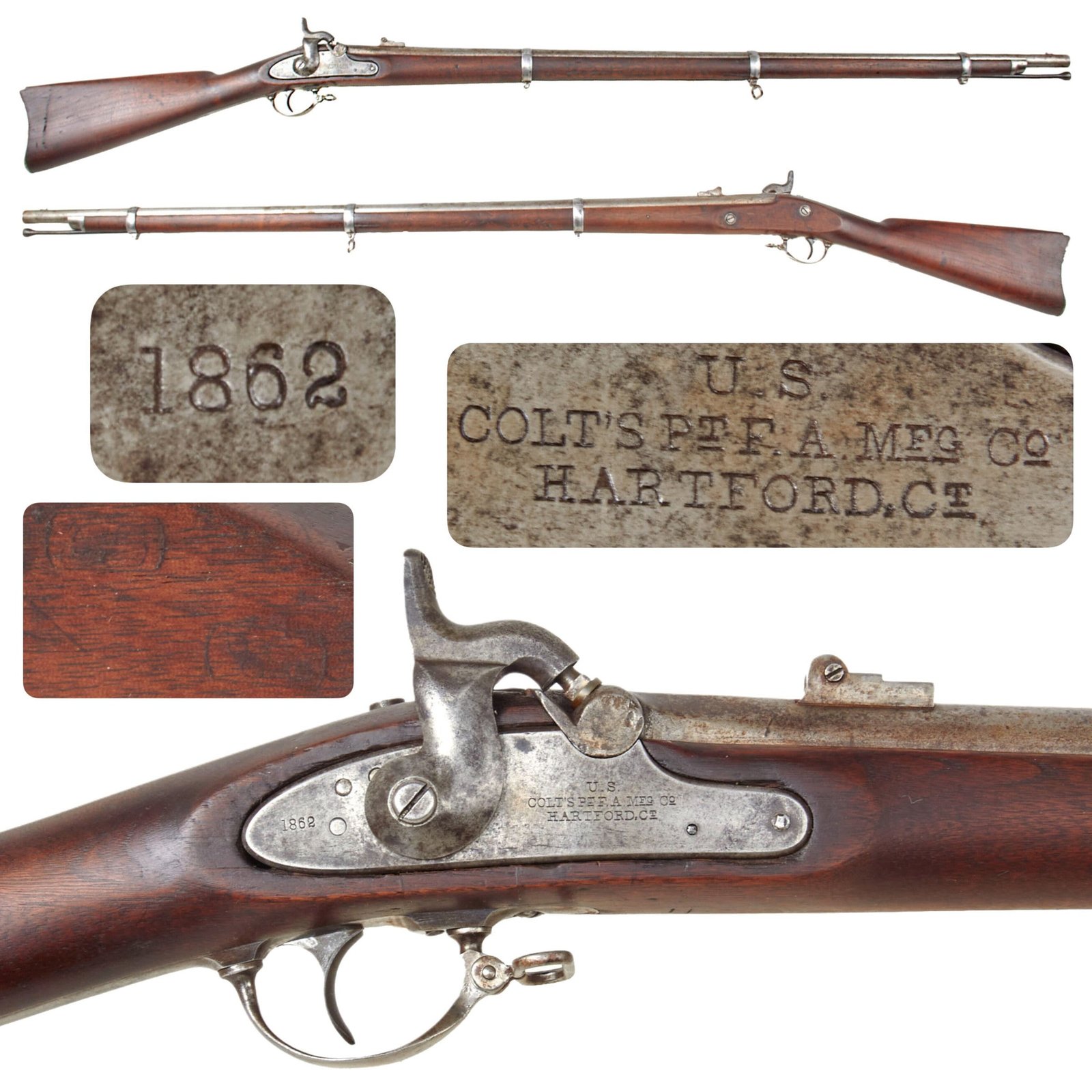 Original U.S. Civil War Springfield Model 1861 Colt Hartford "Special" Rifled Musket with Inspector Cartouches - dated 1862