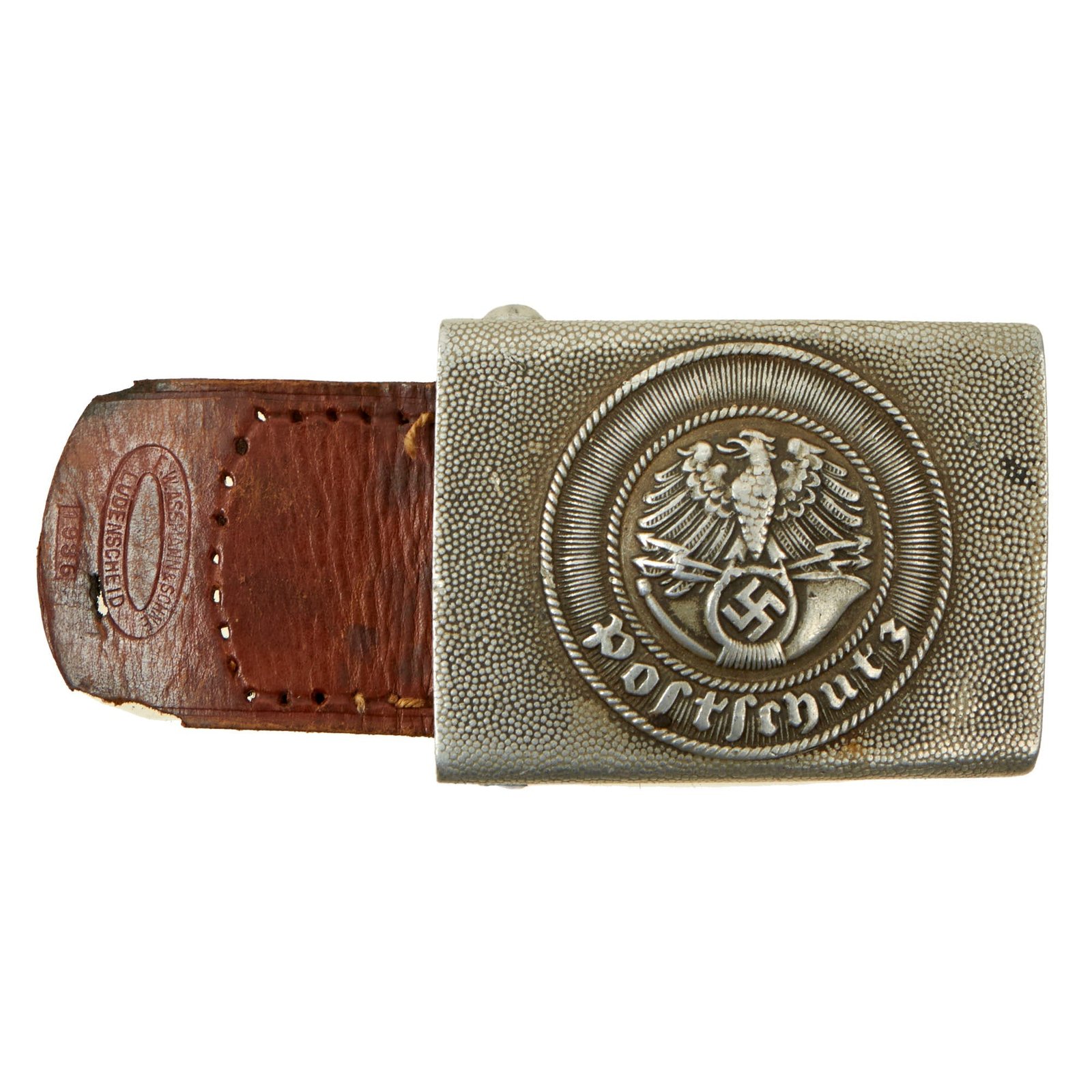 Buy Original German WWII Postschutz Postal Protection EM/NCO Aluminum Belt Buckle by F.W. Assmann & Söhne - dated 1936 | Original Firearms Antique For Sale