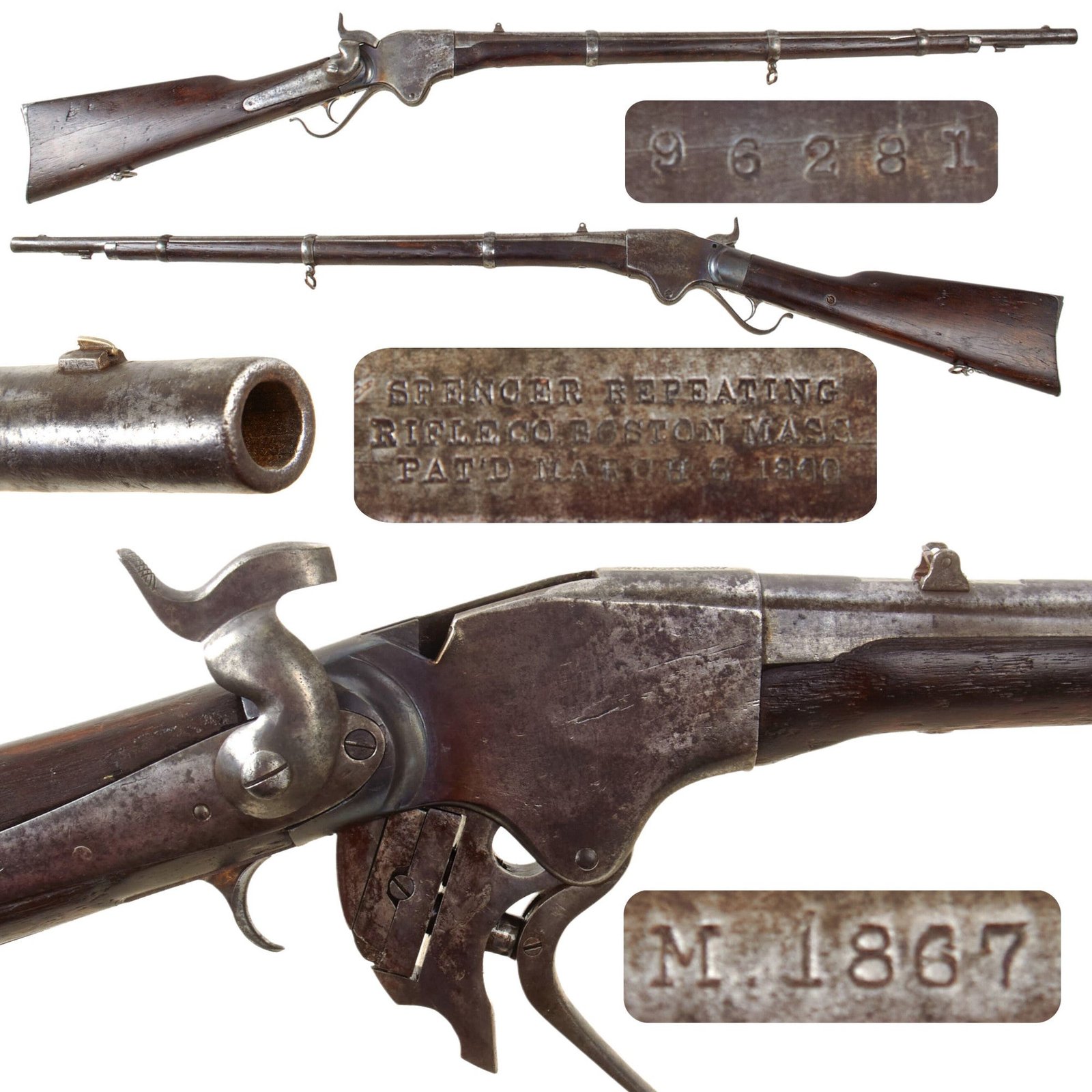 Original U.S. Indian Wars Spencer Model 1867 Repeating .50 Govt. Rimfire Infantry Rifle in Frontier Worn Condition - Serial 96281
