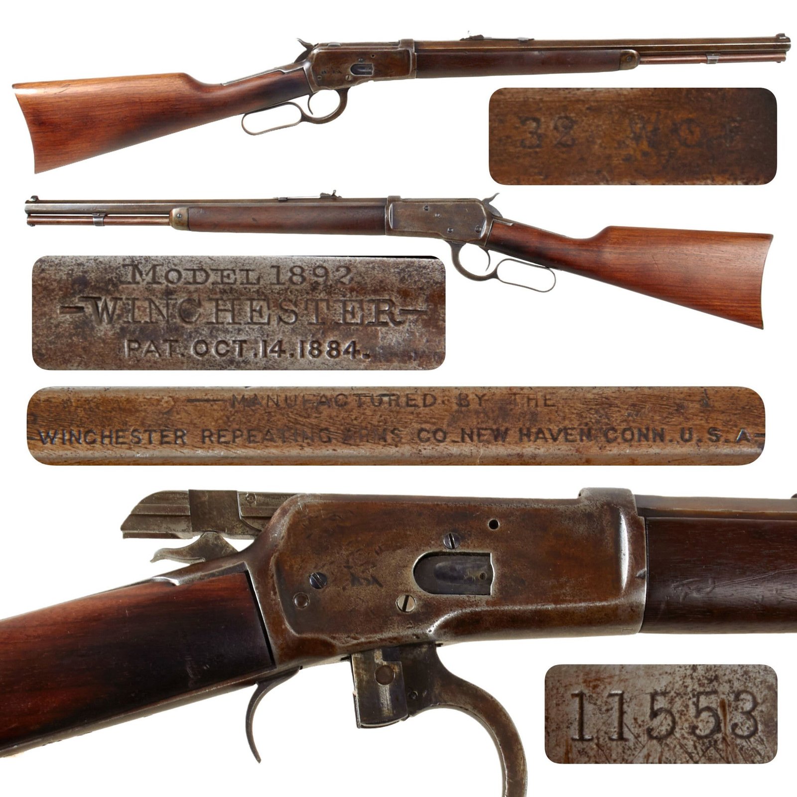 Original U.S. Winchester Model 1892 .32-20 WCF Repeating Rifle with 18 1/2" Octagonal Barrel Made in 1892 - Serial 11553