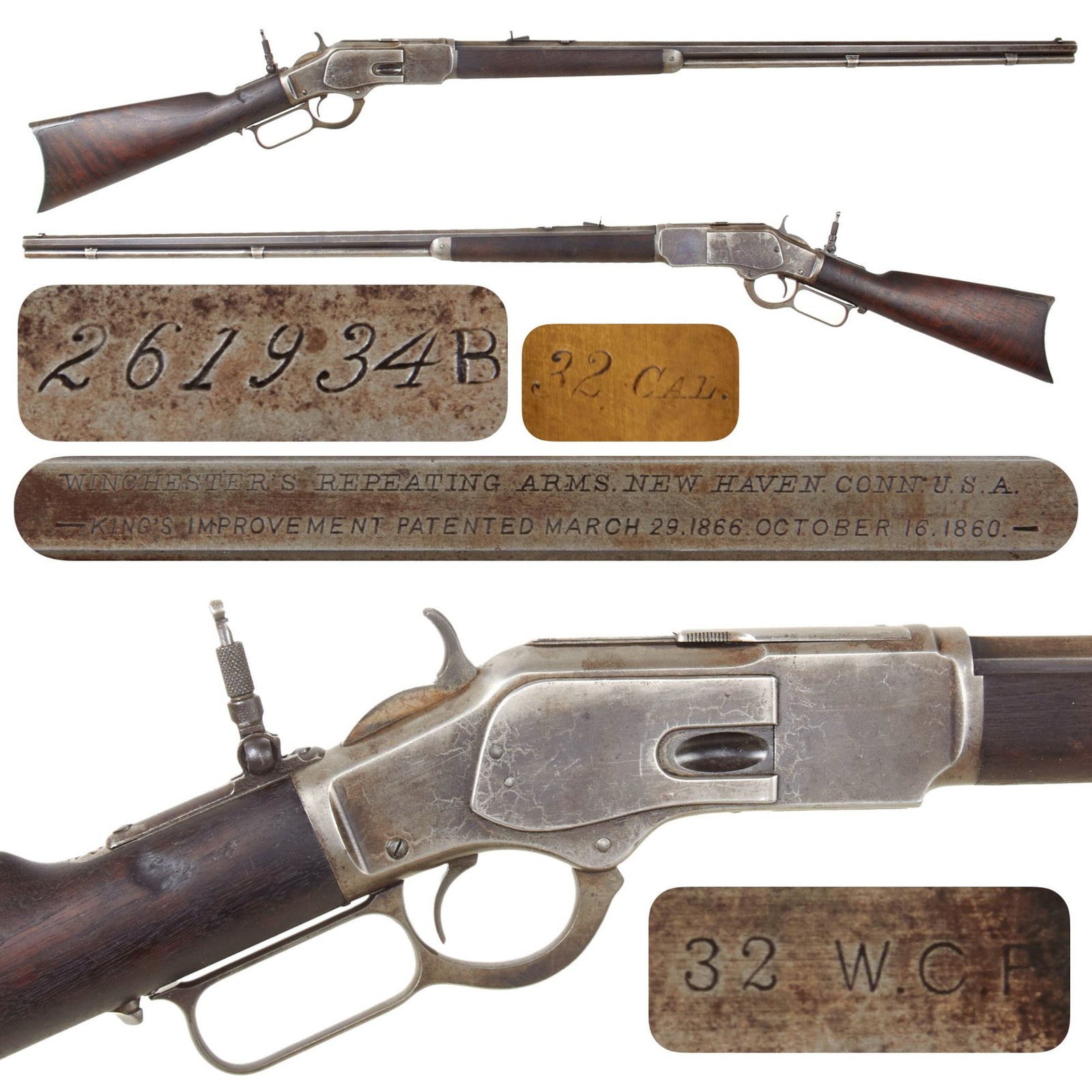 Original U.S. Winchester Model 1873 .32-20 Rifle Made in 1888 with Rare Special Order 32" Octagonal Barrel and Peep Sight - Serial 261934B