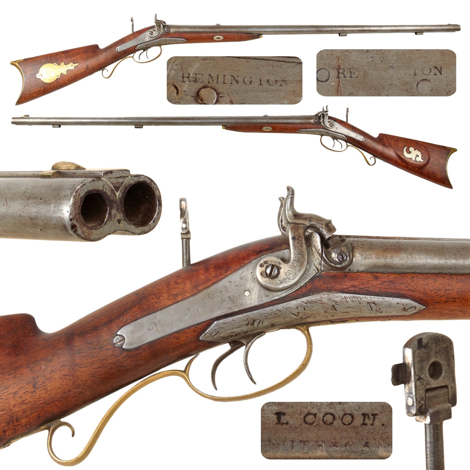 Original 19th Century U.S. Double Barreled Cape Combination Gun by L. Coon of Ithaca with Remington Locks - Circa 1850