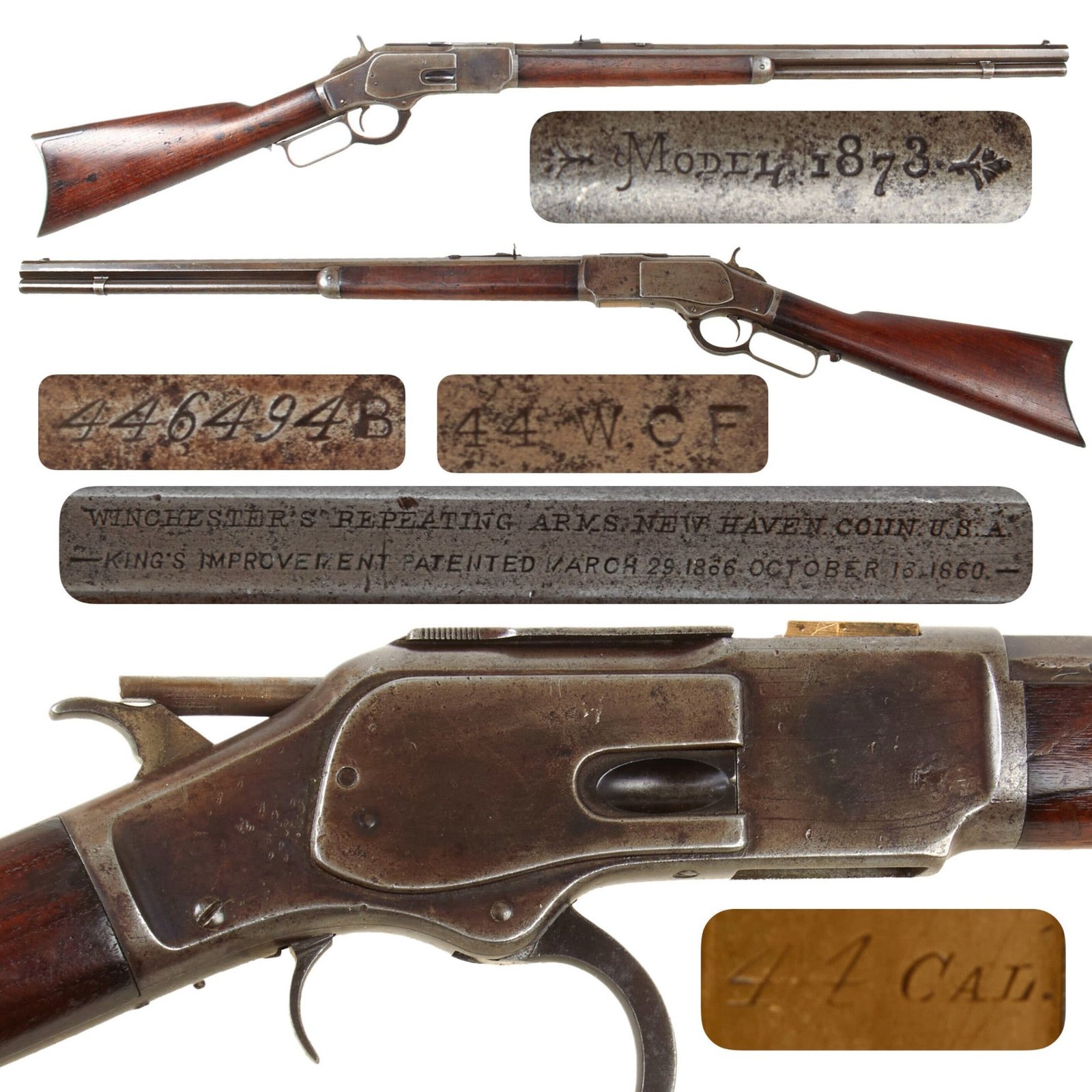 Original U.S. Winchester Model 1873 .44-40 Repeating Rifle Made in 1893 with 24" Octagonal Barrel - Serial 446494B