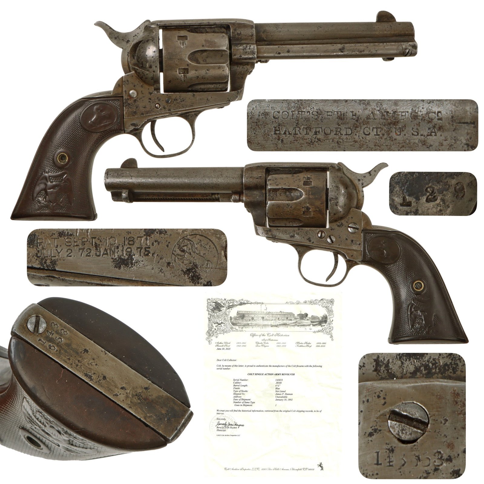 Original U.S. Colt .38-40 W.CF. Single Action Army SAA Revolver Made in 1891 with 4 3/4" Barrel and Factory Letter - Serial 143653