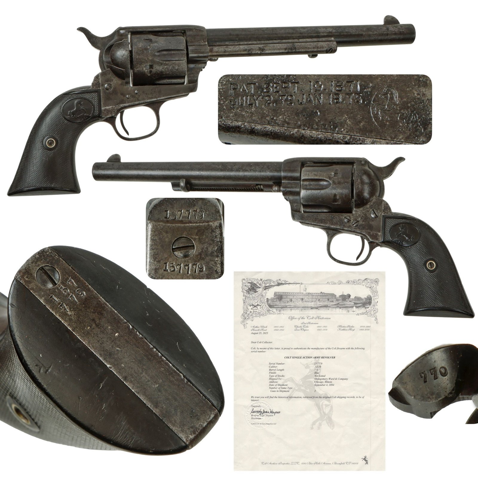 Original U.S. Colt .32-20 W.CF. Single Action Army Revolver Made in 1894 with 7 1/2" Barrel and Factory Letter - Serial 157779
