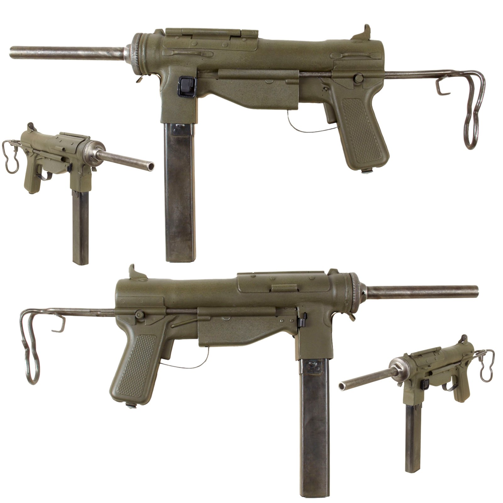 Original U.S. WWII Type M3A1 Grease Gun Display SMG with Live Barrel and Magazine