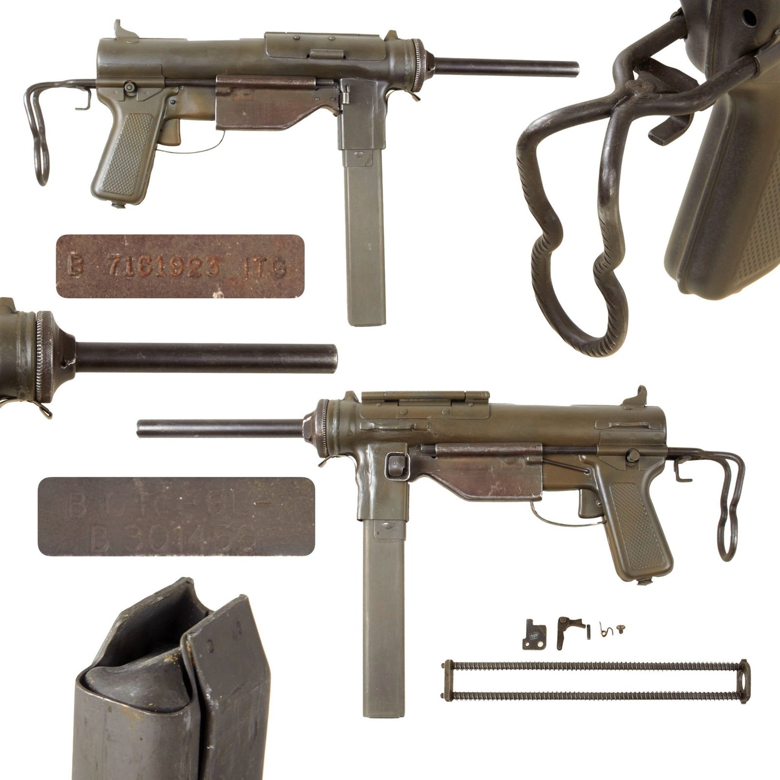 Original U.S. WWII Type M3A1 Grease Gun Display SMG with Live Barrel and Magazine