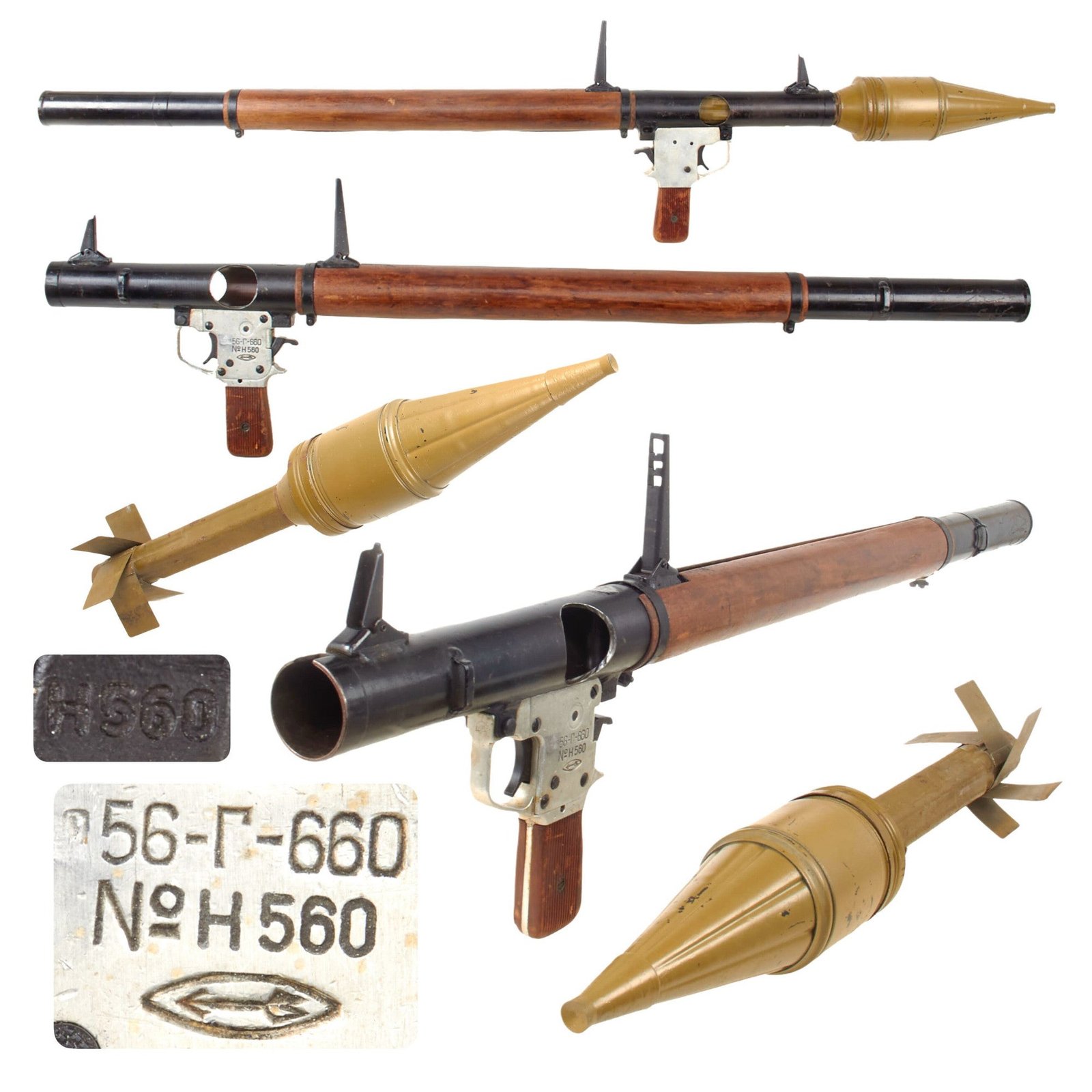 Original Soviet Cold War Inert RPG-2 Rocket Propelled Grenade Launcher Serial H560 by Kovrov Mechanical Plant with Rubber U.S. EOD Training Rocket