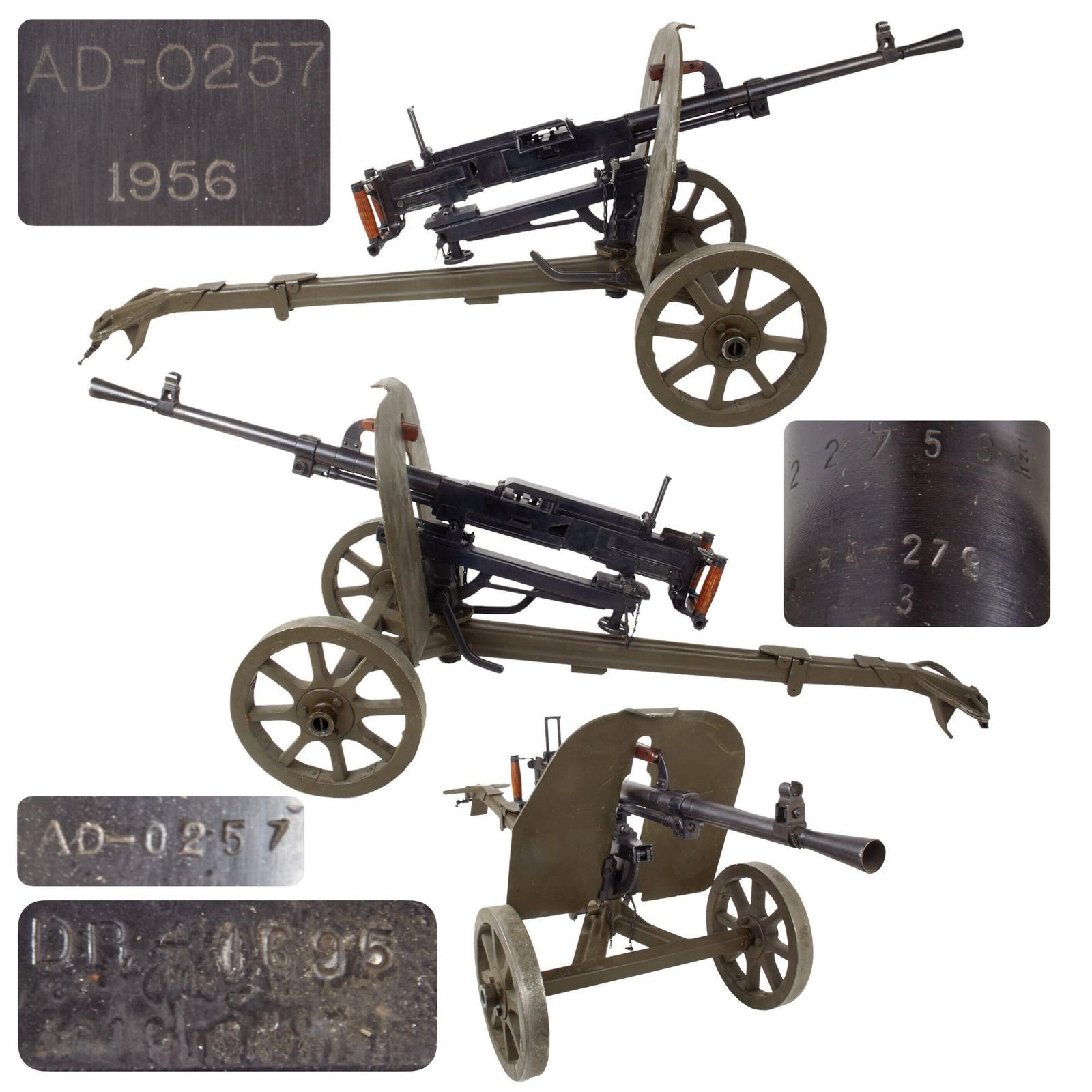 Original Soviet Polish Cold War 1956 Dated SGM WZ.43 Goryunov Display Machine Gun with Wheeled Mount - Serial AD-0257
