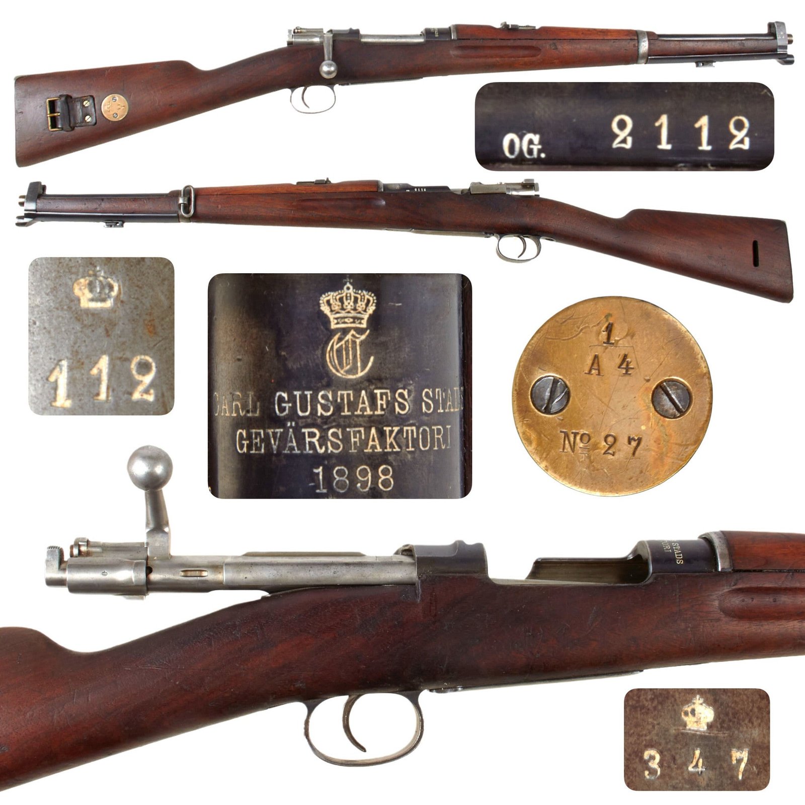 Original Swedish Mauser m/1894-14 Carbine by Carl Gustafs stads Gevärsfaktori Serial 2112 with Artillery Unit Marking - dated 1898