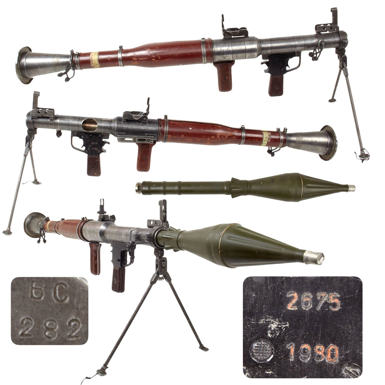 Original Soviet Cold War RPG-7 Deactivated Rocket Propelled Grenade Inert Launcher with Bipod and Inert Chinese Type 69 Rocket Round